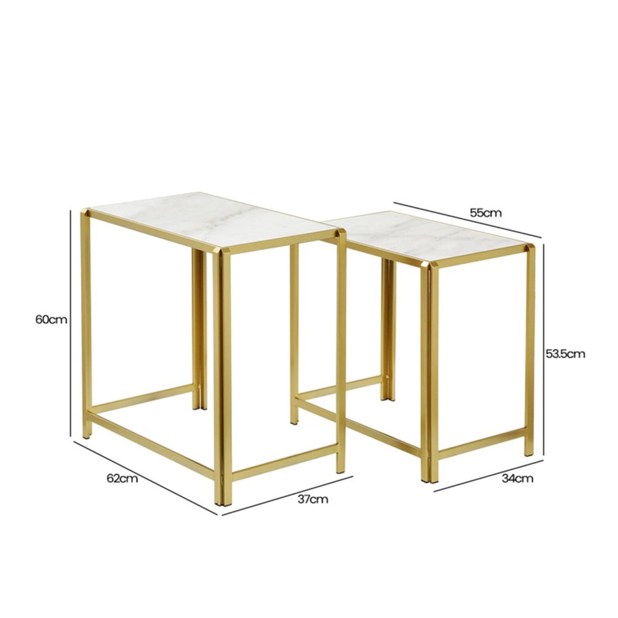 Nest of Tables - White Marble and Gold Metal - Set of 2
