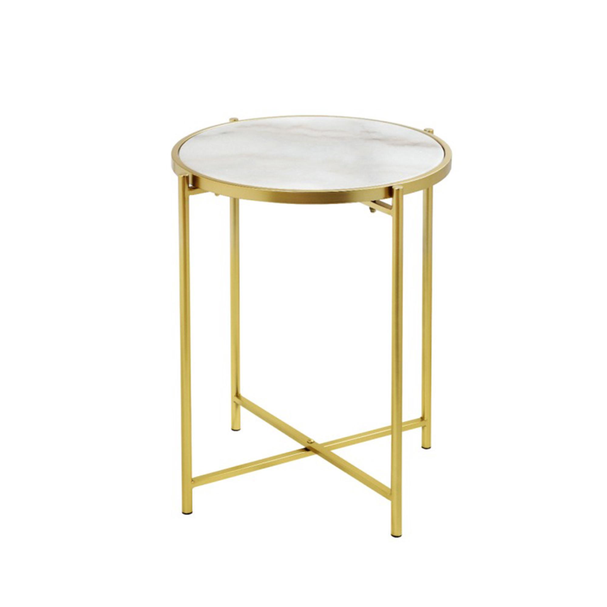 End Table - Round - White Marble and Gold Metal