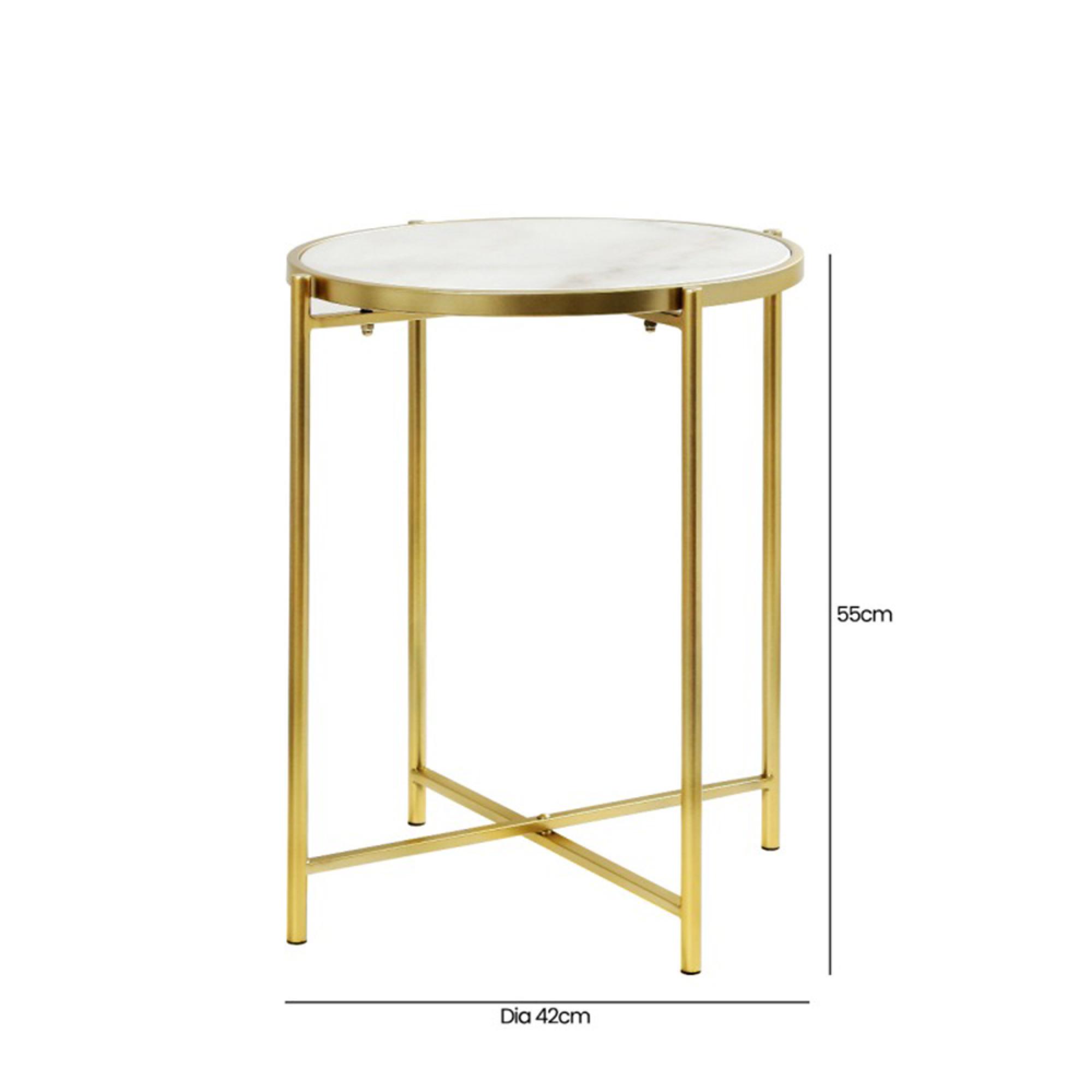 End Table - Round - White Marble and Gold Metal