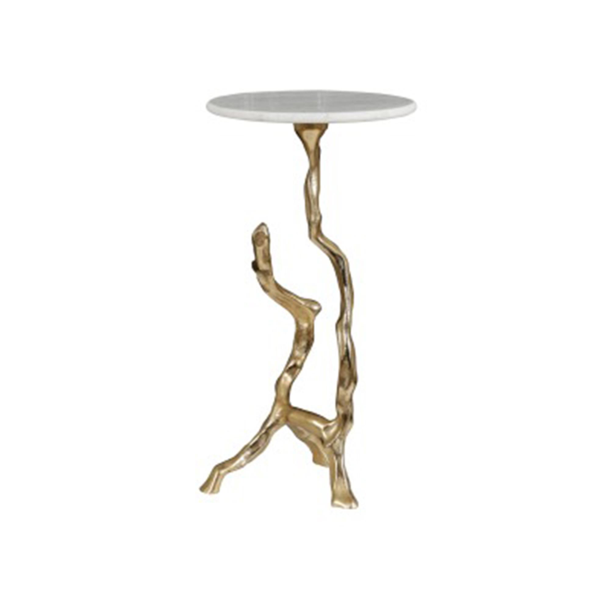 Side Table - Round - White Marble and Gold Metal