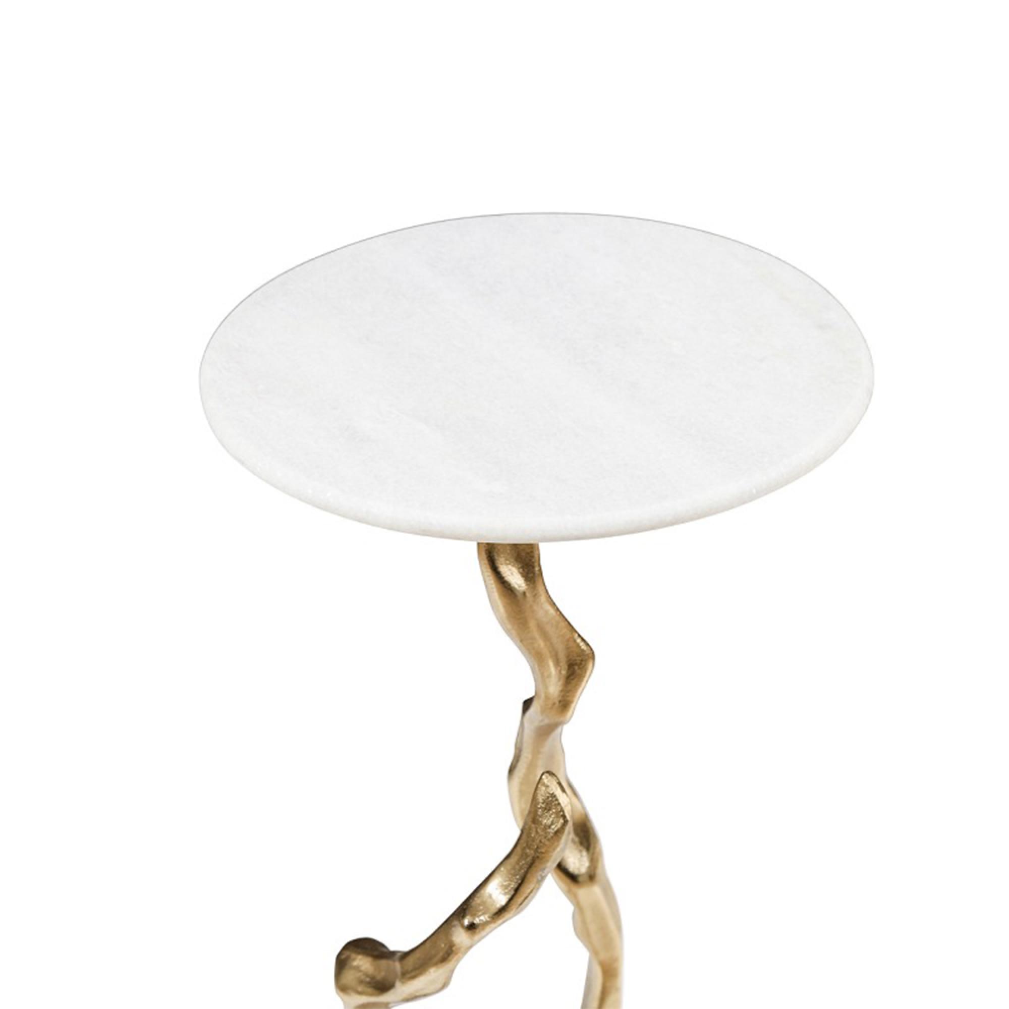 Side Table - Round - White Marble and Gold Metal
