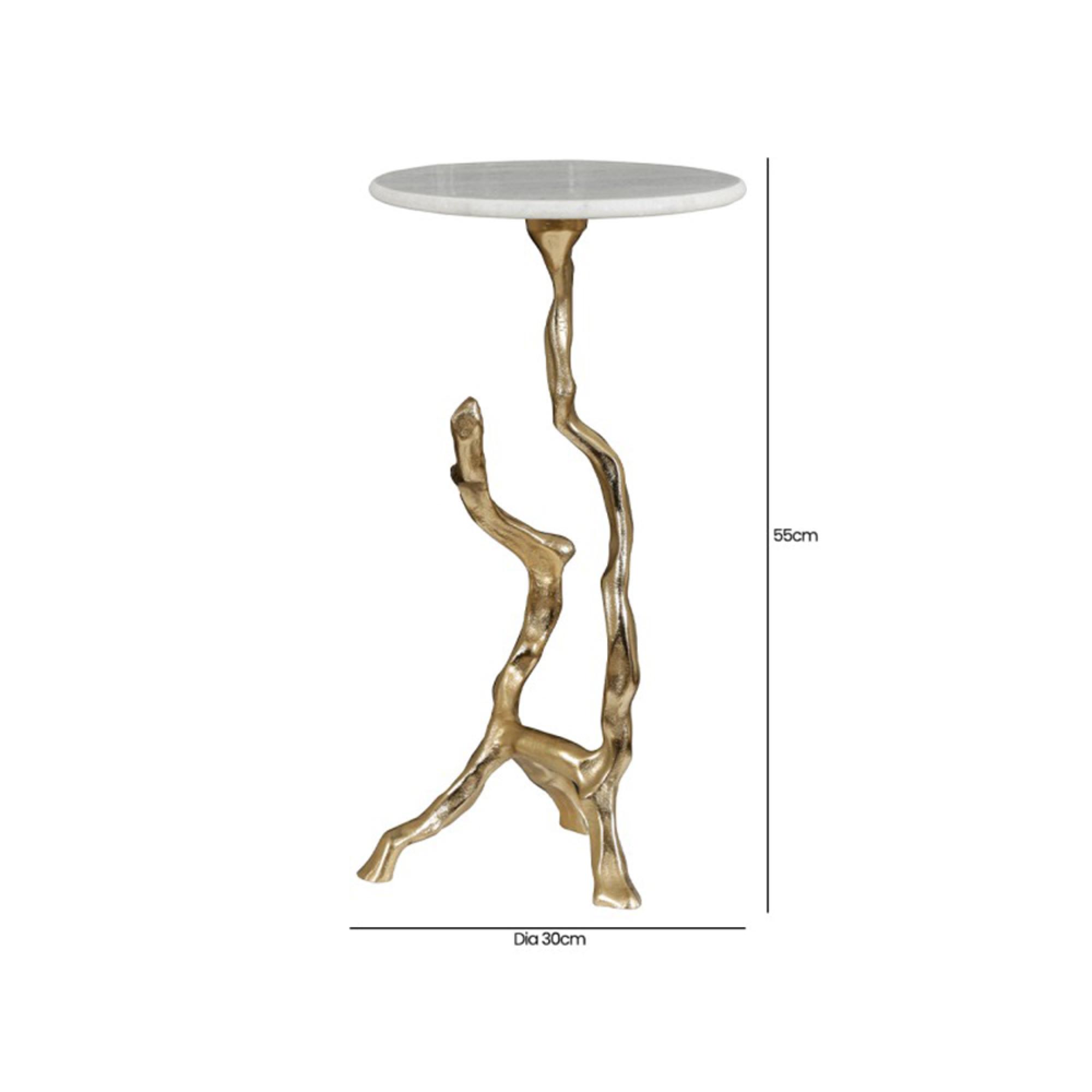 Side Table - Round - White Marble and Gold Metal
