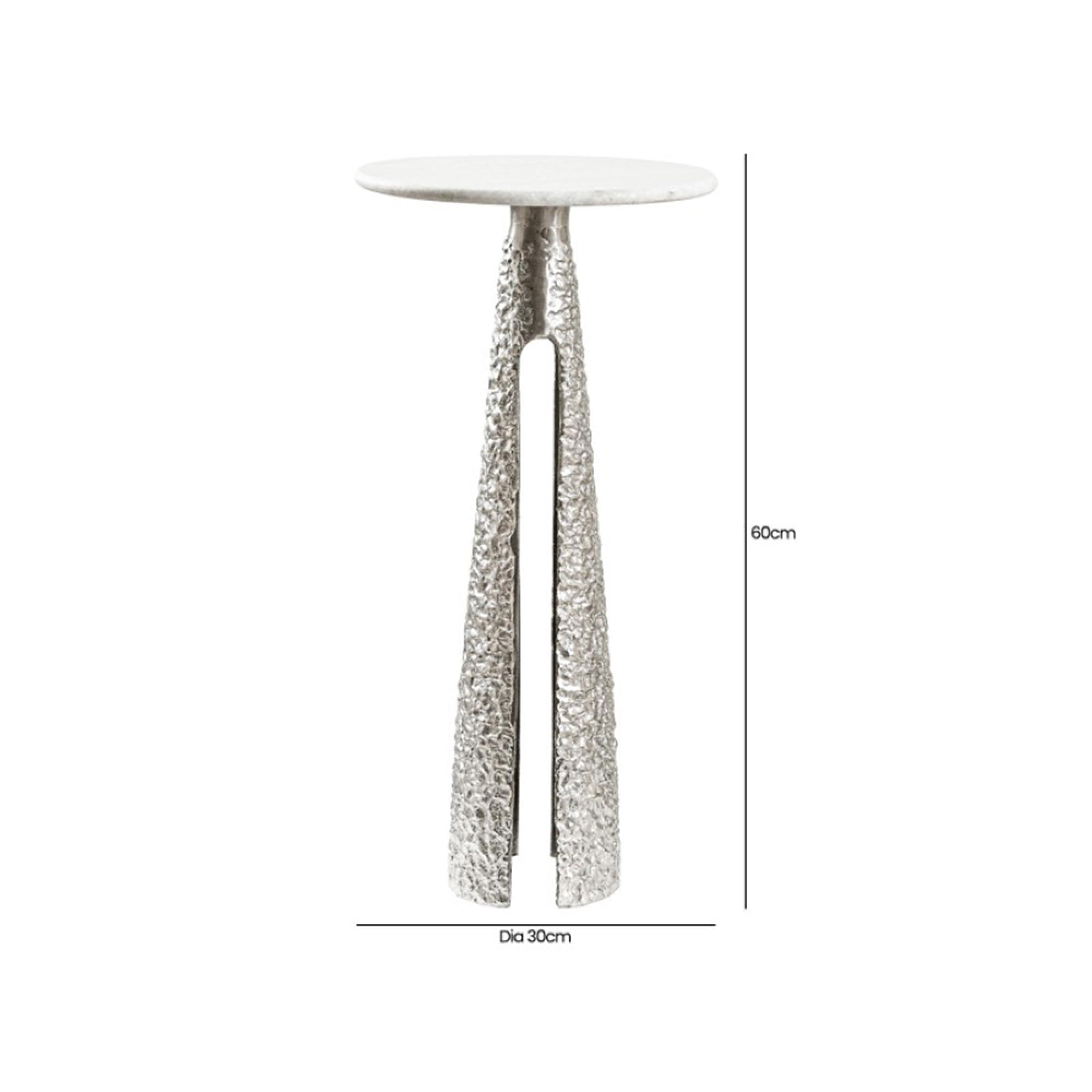 Side Table - Round - White Marble and Textured Nickel