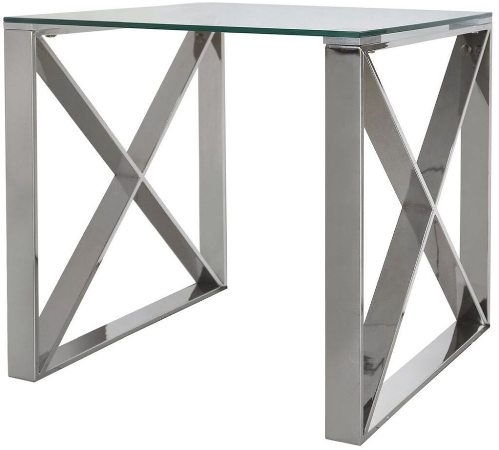 Zenith - End Table - Square - Glass and Chrome
