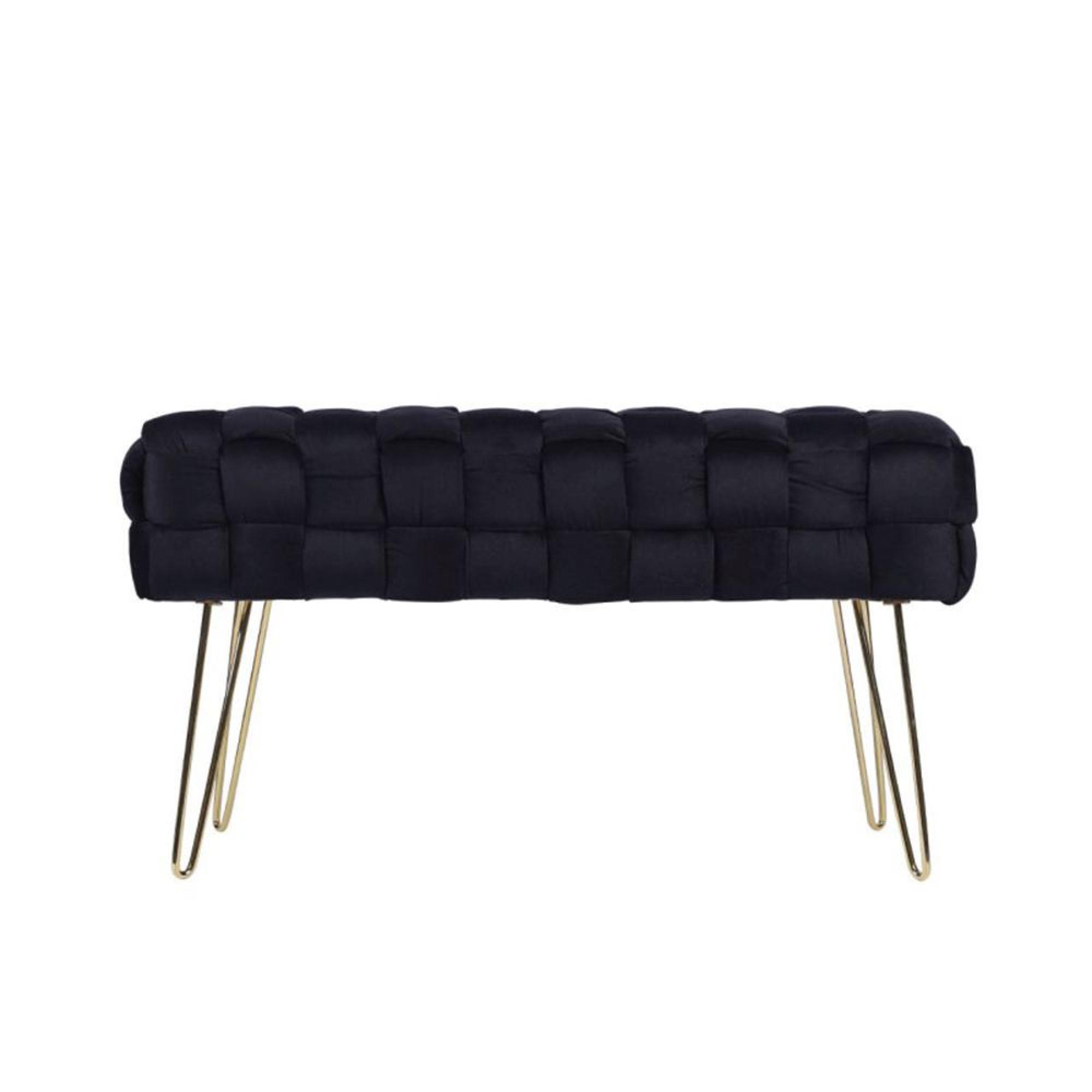 Hall Bench - Black Velvet Fabric and Gold Hairpin Legs