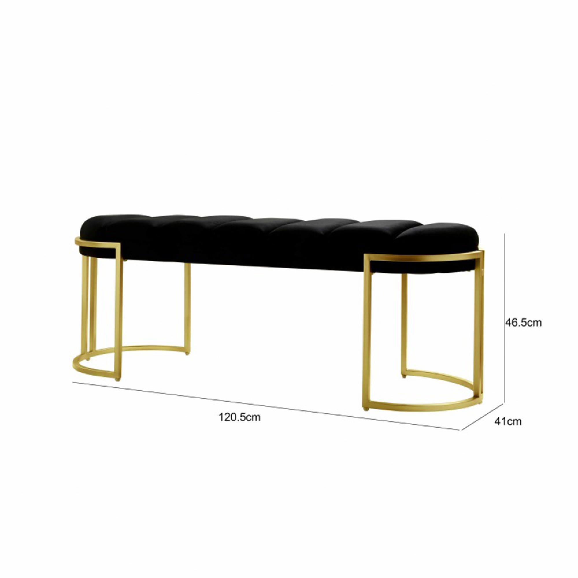 Hall Bench - Oval Large - Black Velvet Fabric and Gold Metal