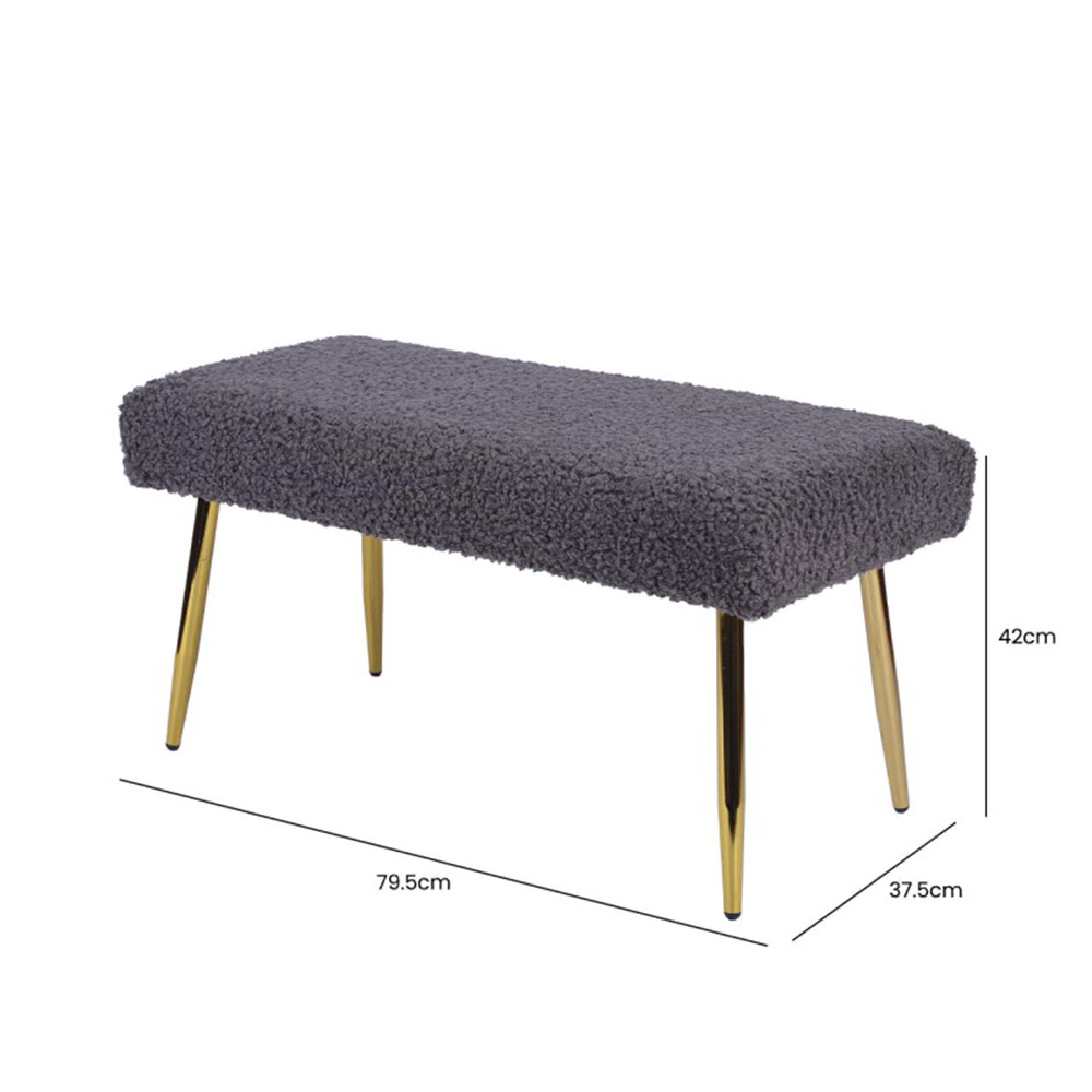 Hall Bench - Oval - Charcoal Grey Boucle Fabric and Gold Metal