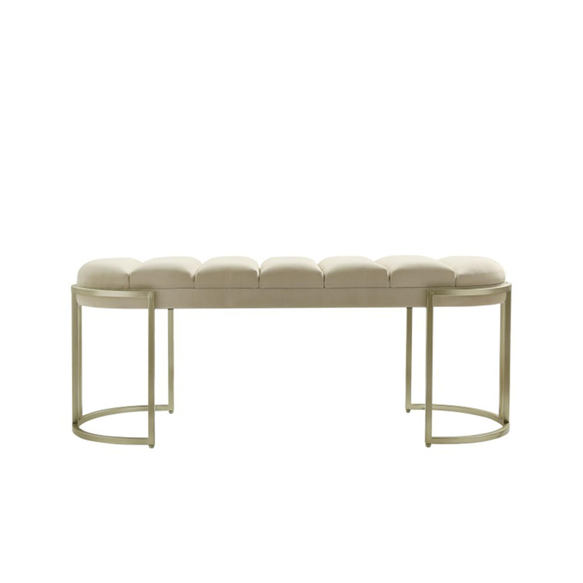 Hall Bench - Oval Large - Cream Velvet Fabric and Champagne Metal