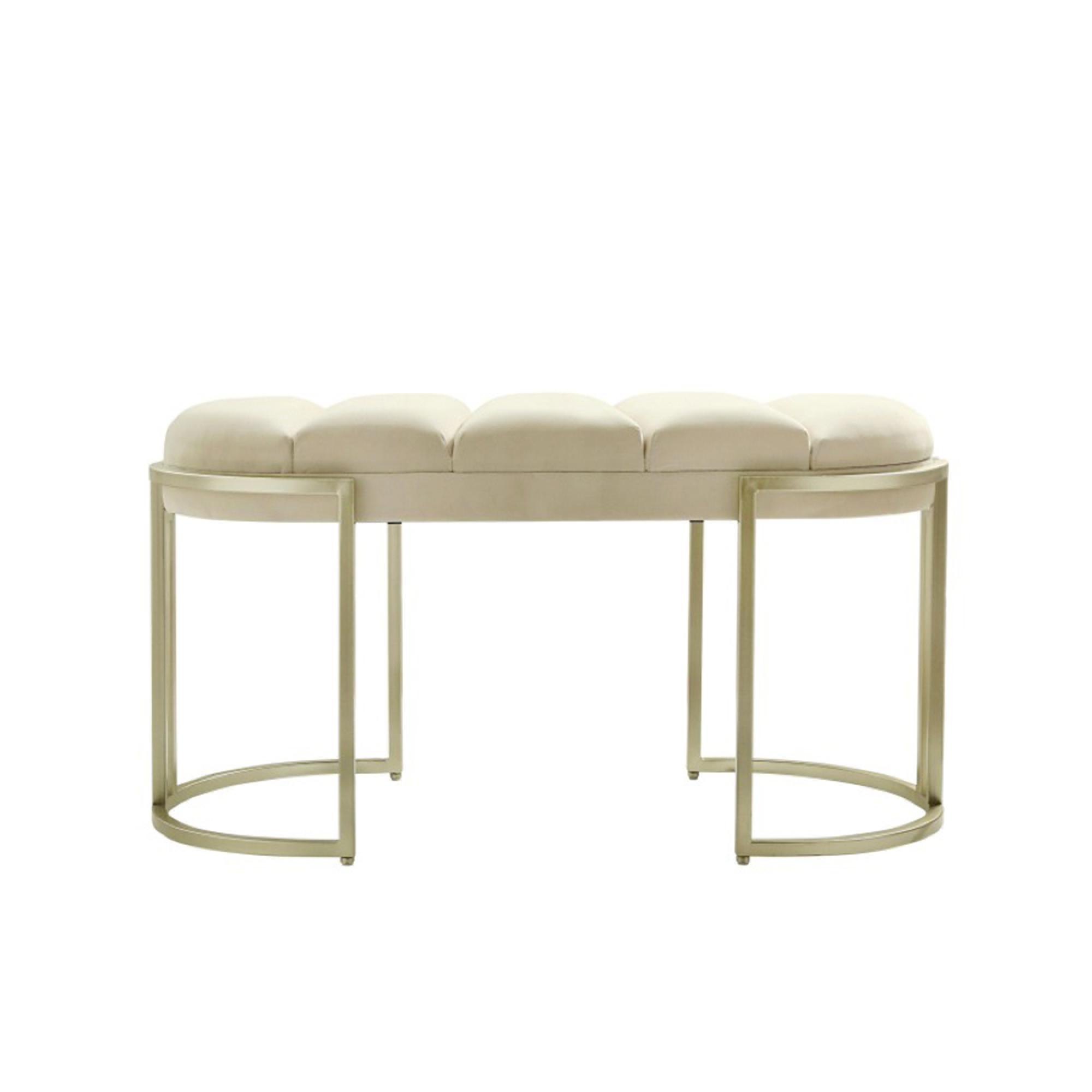 Hall Bench - Oval Small - Cream Velvet Fabric and Champagne Metal