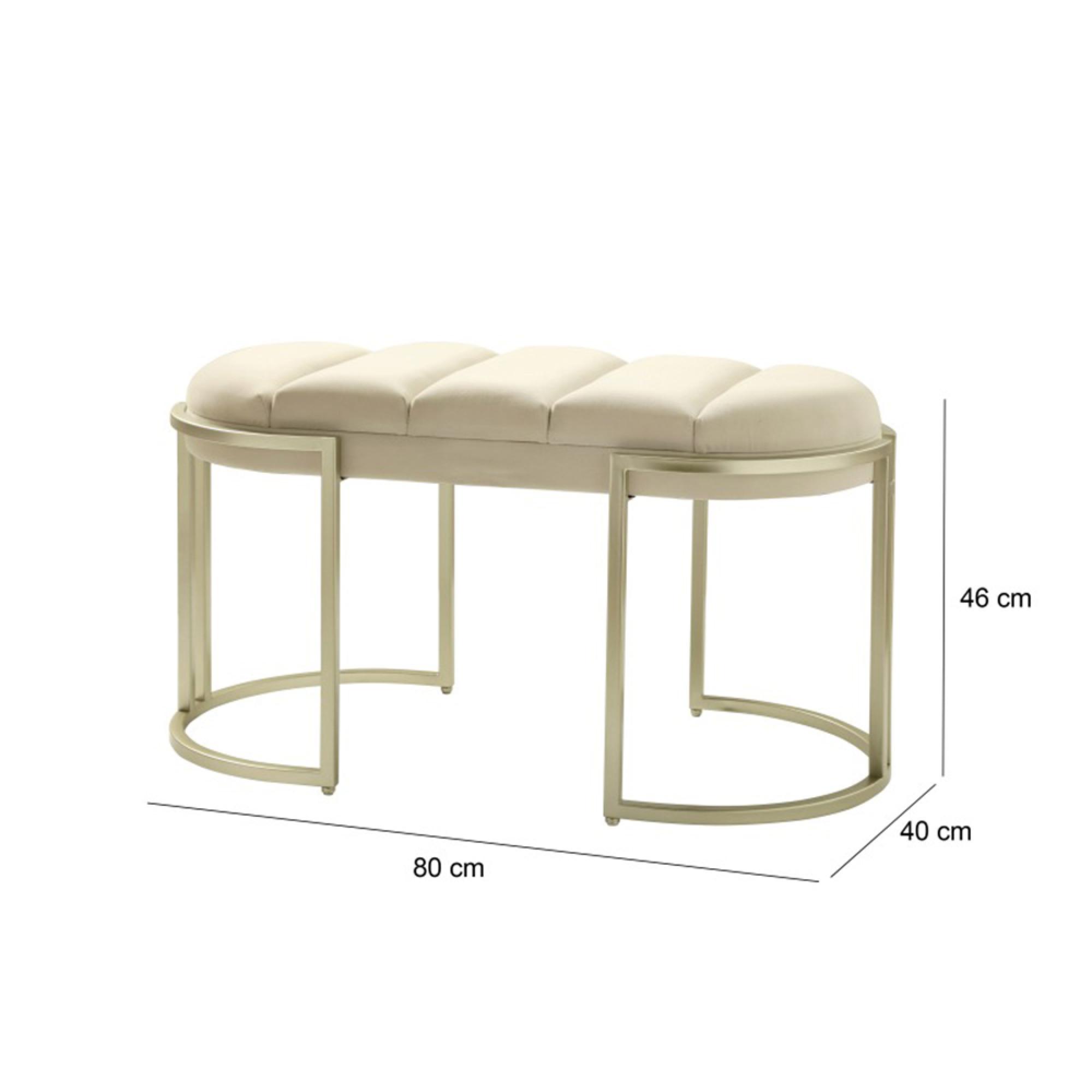 Hall Bench - Oval Small - Cream Velvet Fabric and Champagne Metal