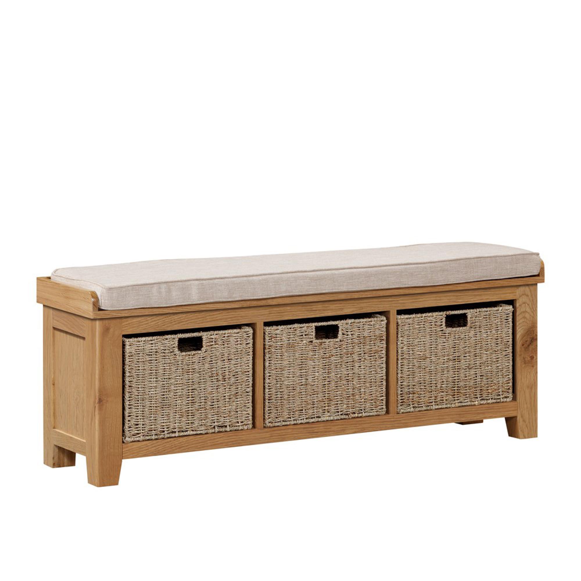Janelle Hall Bench - with Baskets - Rustic Oak