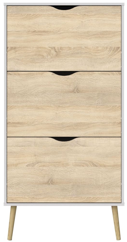 Oslo White and Oak Effect 3 Drawer Shoe Cabinet