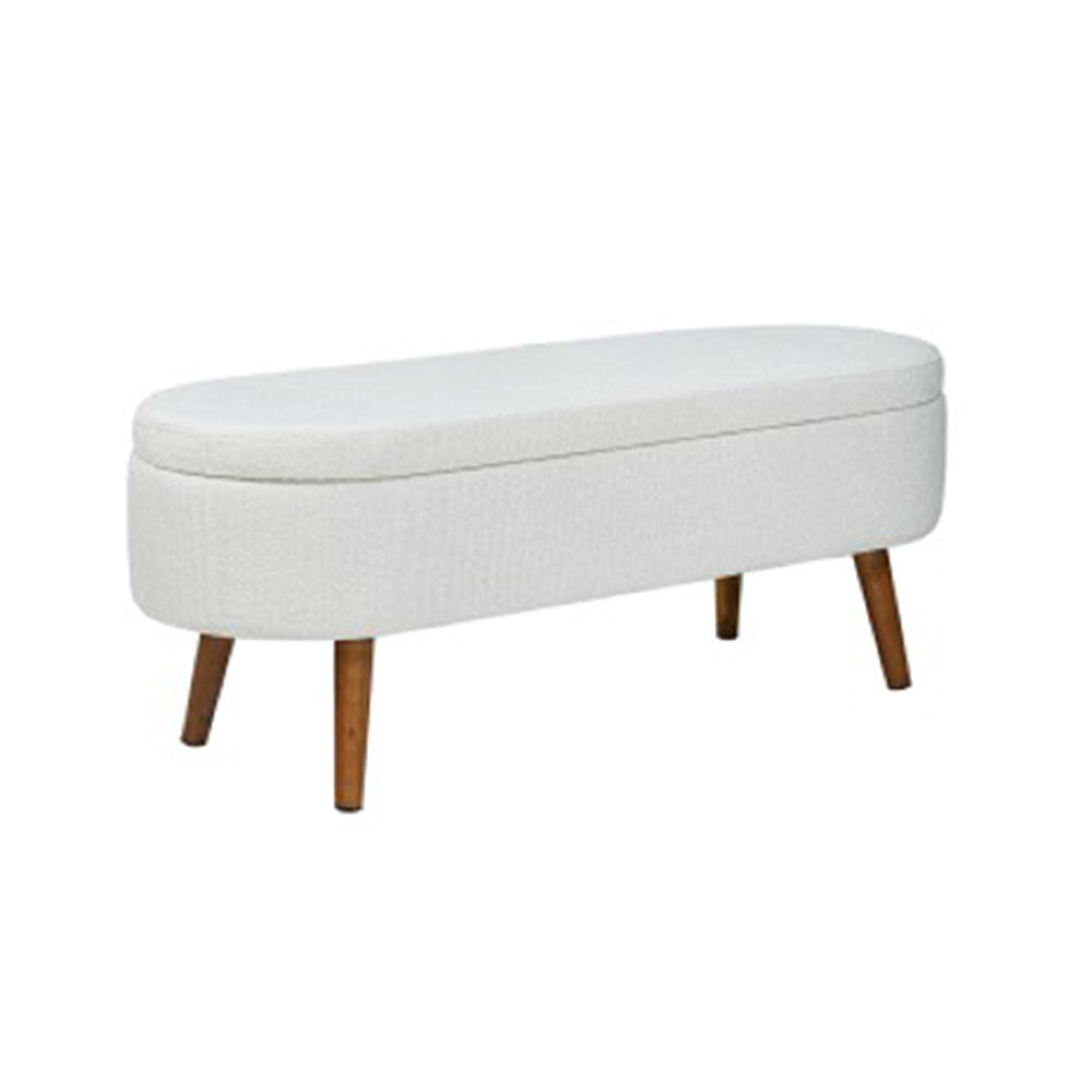 Hall Bench - Oval - White Boucle Fabric and Storage
