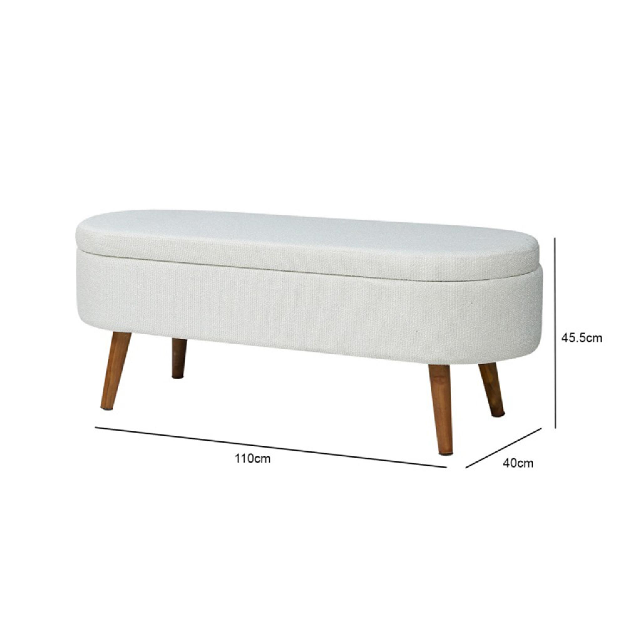 Hall Bench - Oval - White Boucle Fabric and Storage