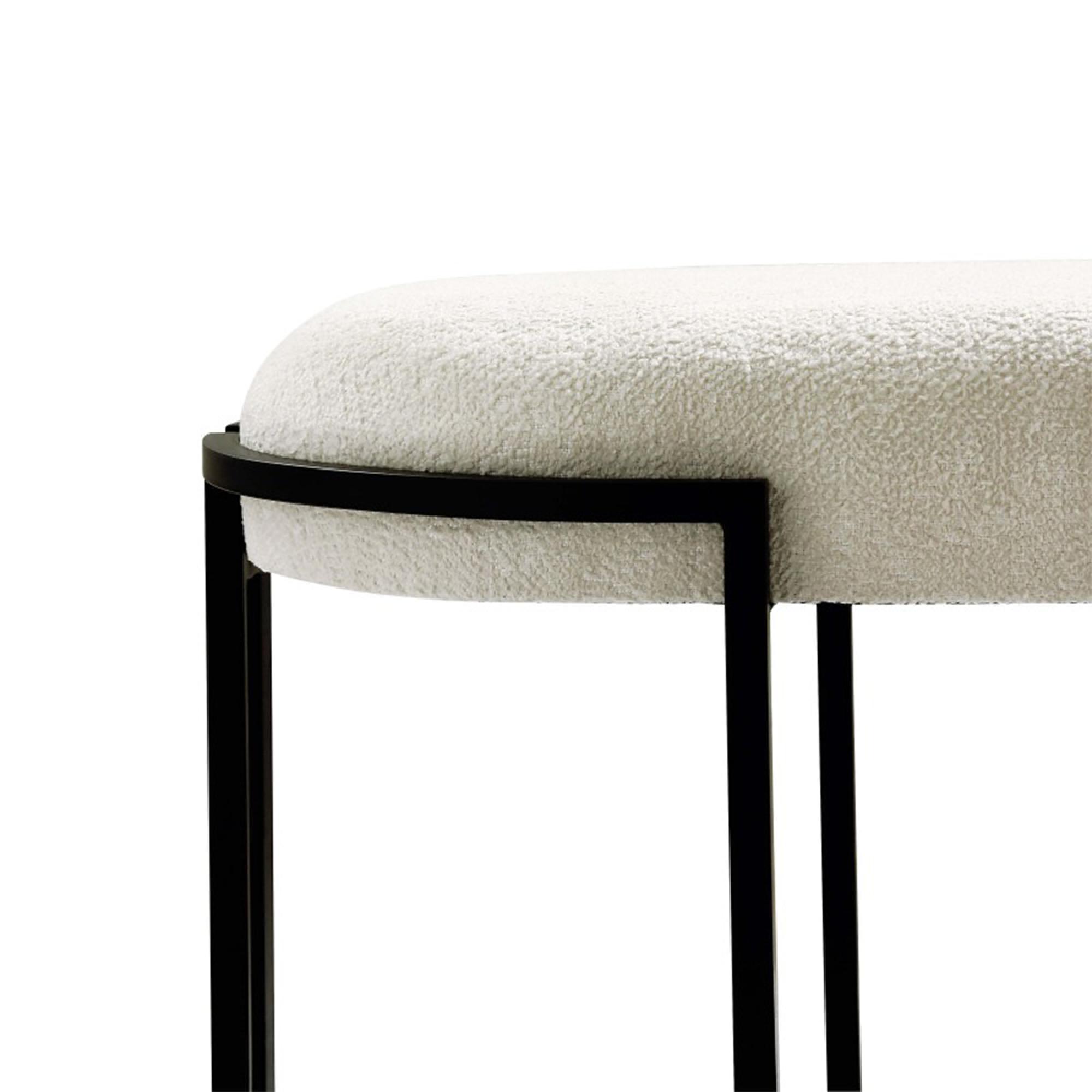 Hall Bench - Oval - White Boucle Fabric and Black Metal