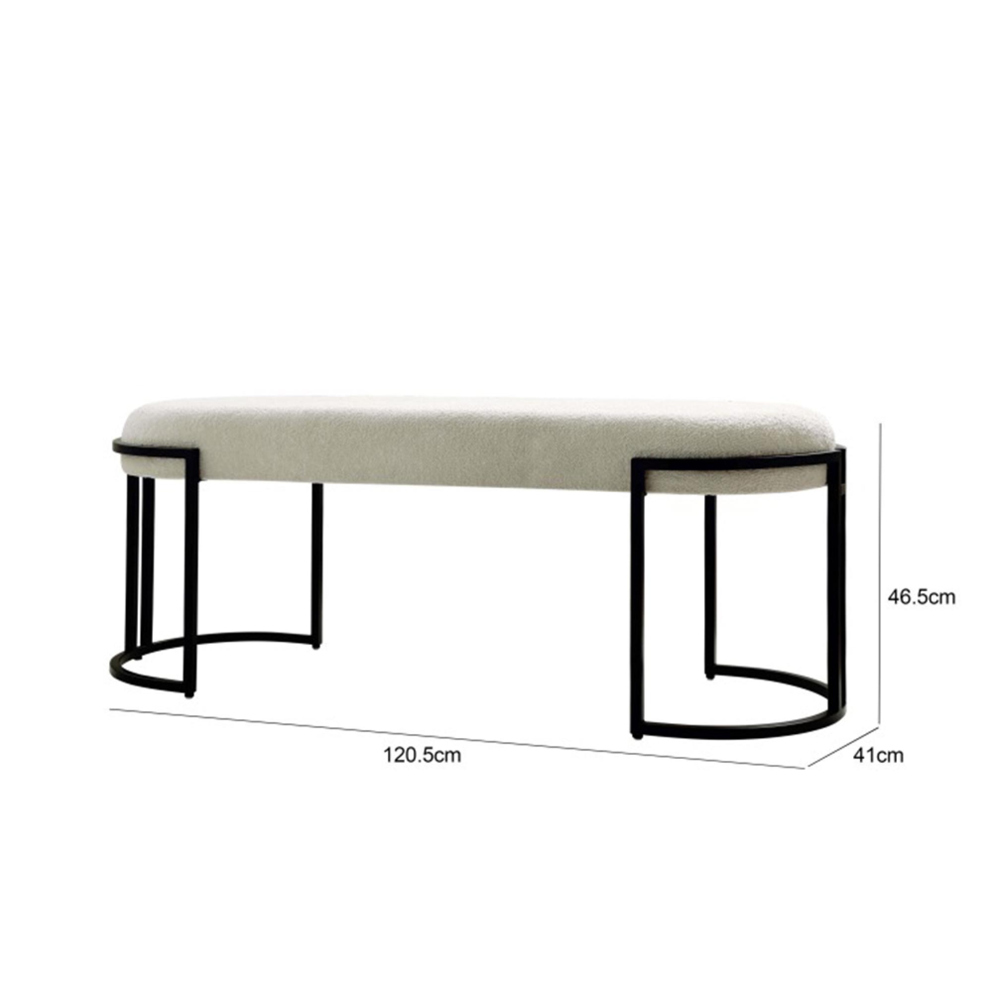 Hall Bench - Oval - White Boucle Fabric and Black Metal