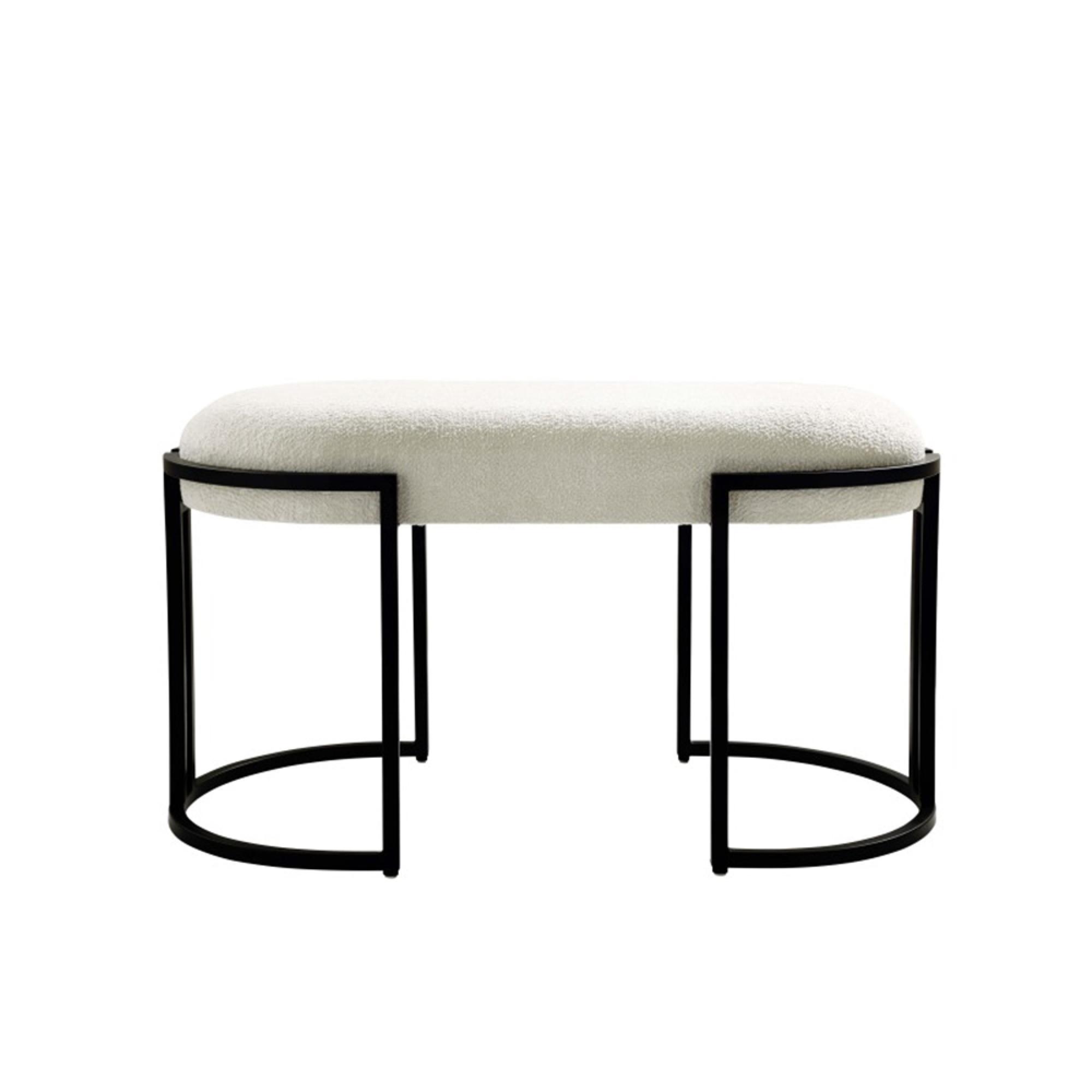 Hall Bench - Oval - White Boucle and Black Metal