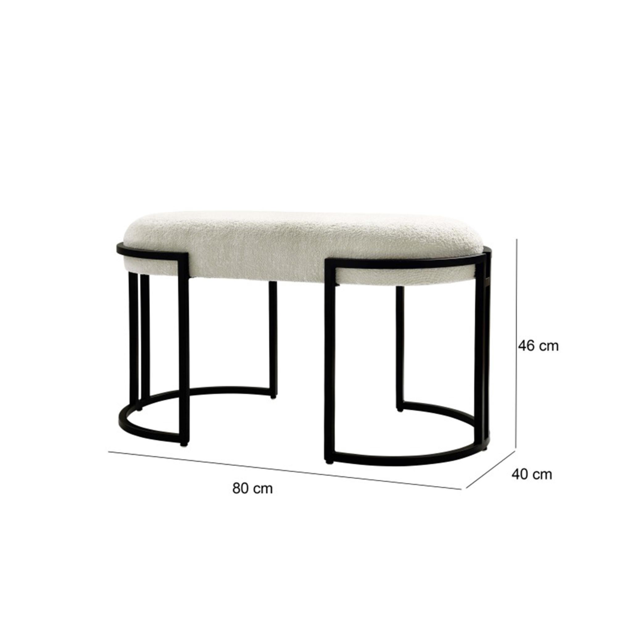 Hall Bench - Oval - White Boucle and Black Metal