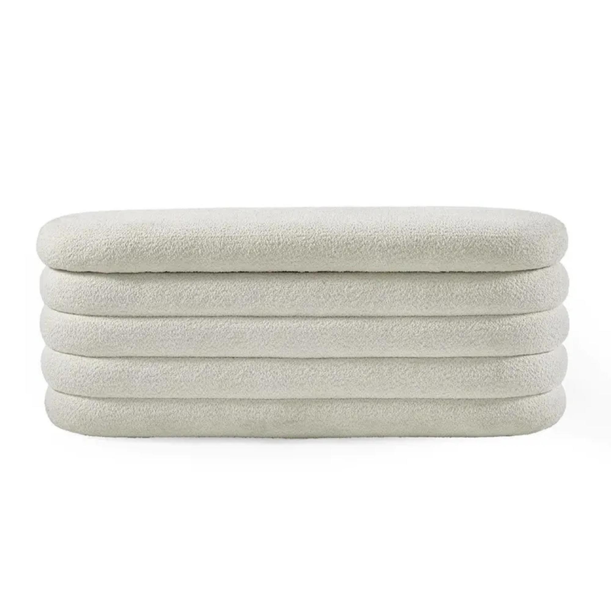 Hailey Ivory Boucle Oval Storage Hall Bench