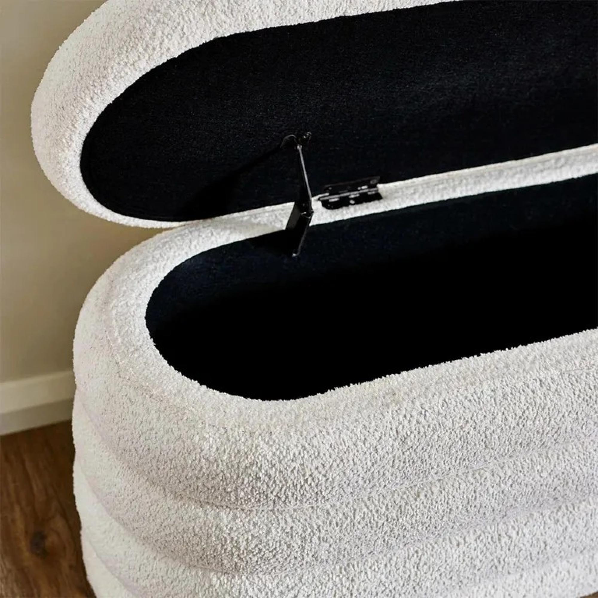 Hailey Ivory Boucle Oval Storage Hall Bench