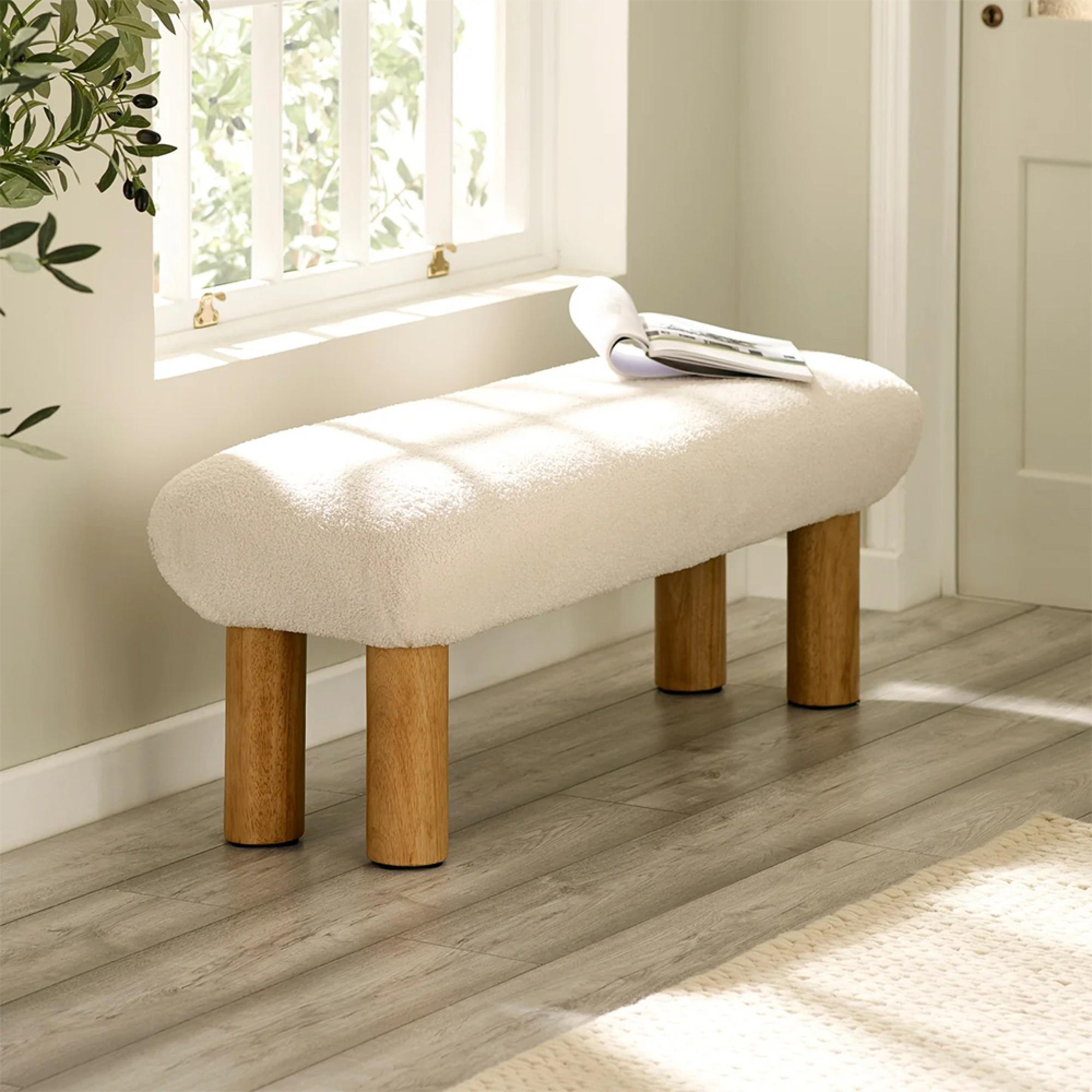 Freya Bench - White Boucle Fabric