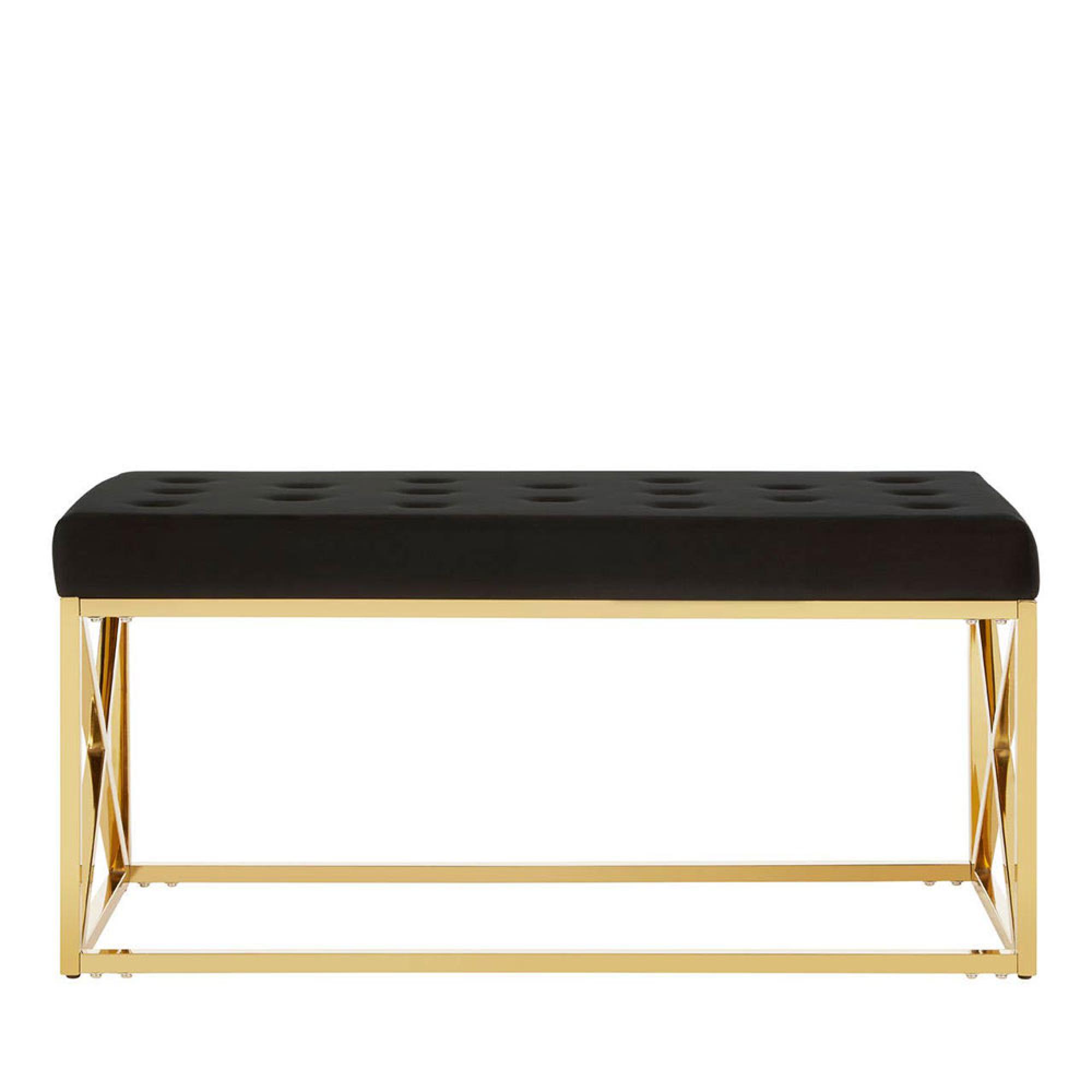 Allure Hall Bench - Black Fabric Tufted - Gold Base