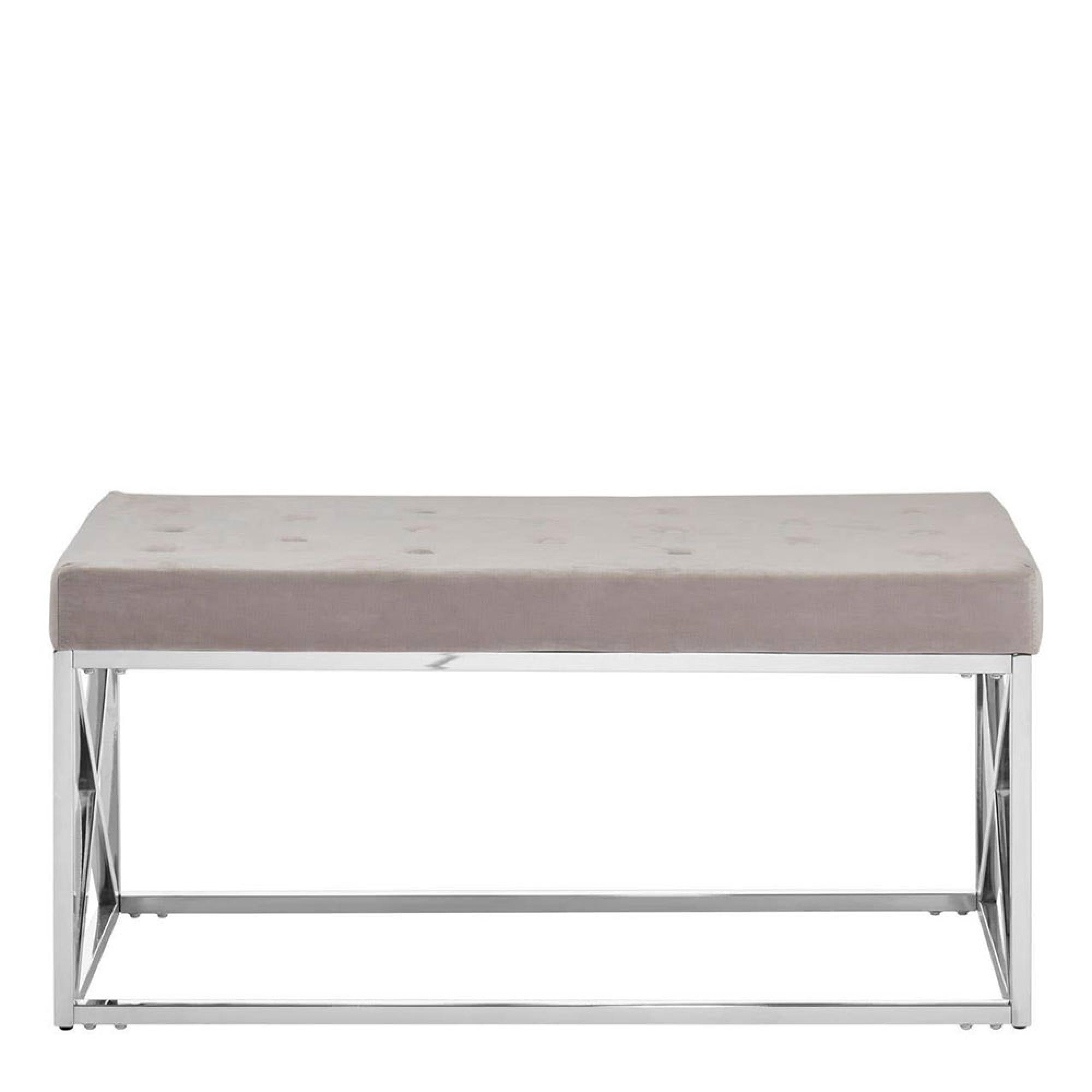 Allure Hall Bench - Mink Fabric Tufted - Chrome Base