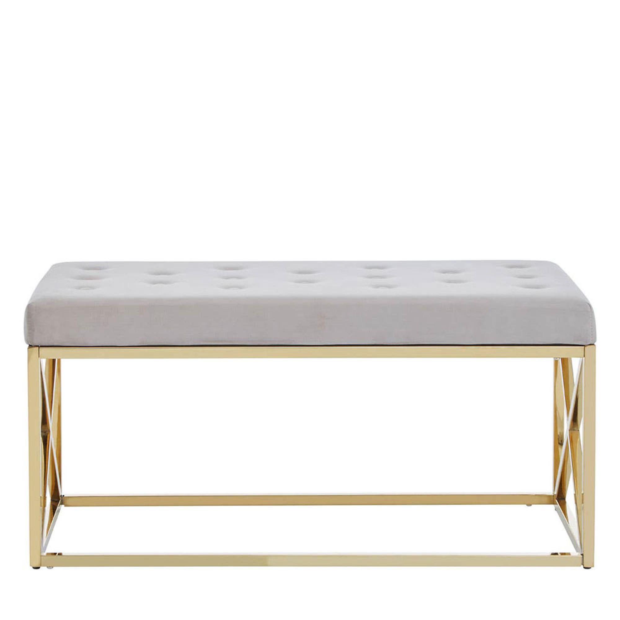 Allure Hall Bench - Mink Velvet Fabric - Gold Base