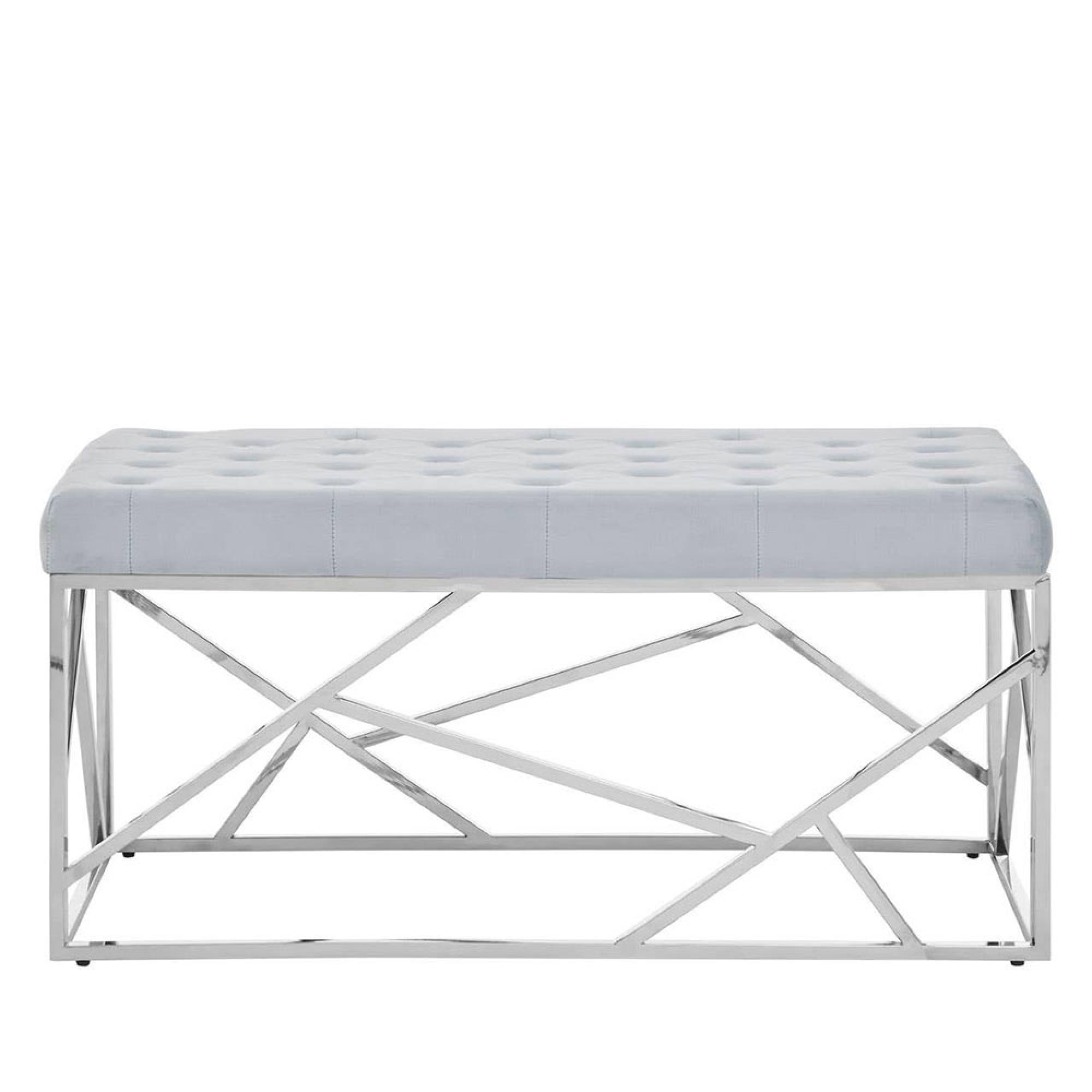 Allure Hall Bench - Powder Blue Fabric - Geometric Chrome Base