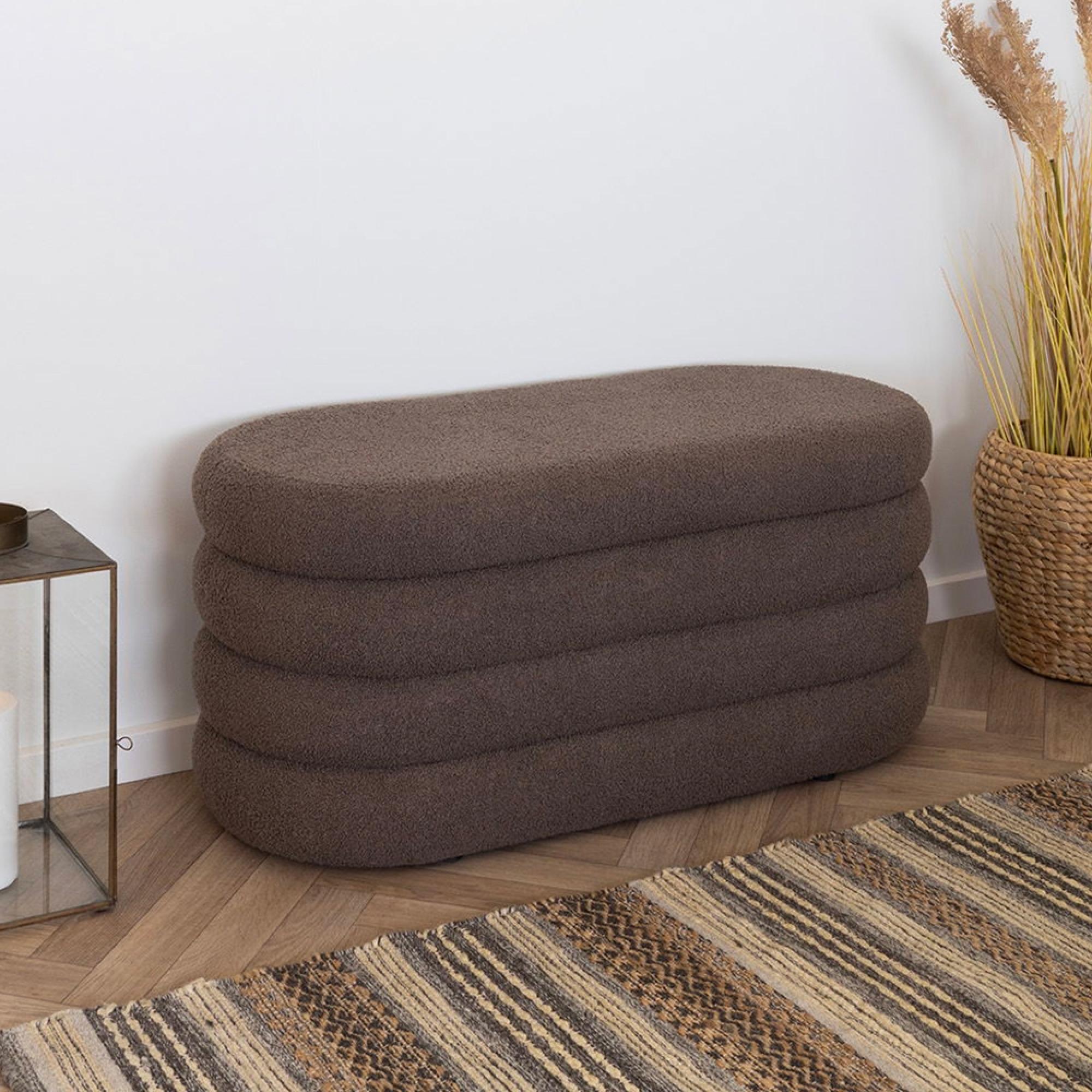 Dartford Bench - Brown Boucle Fabric - Oval - Storage