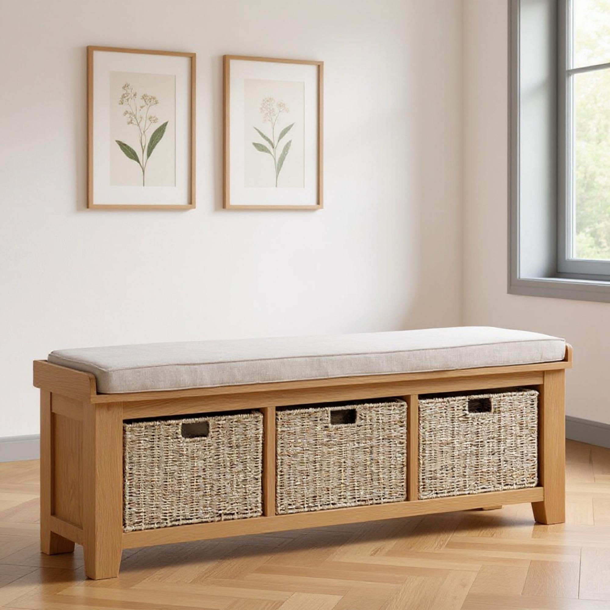 Janelle Hall Bench With Baskets Rustic Oak Shop Online At Choice 