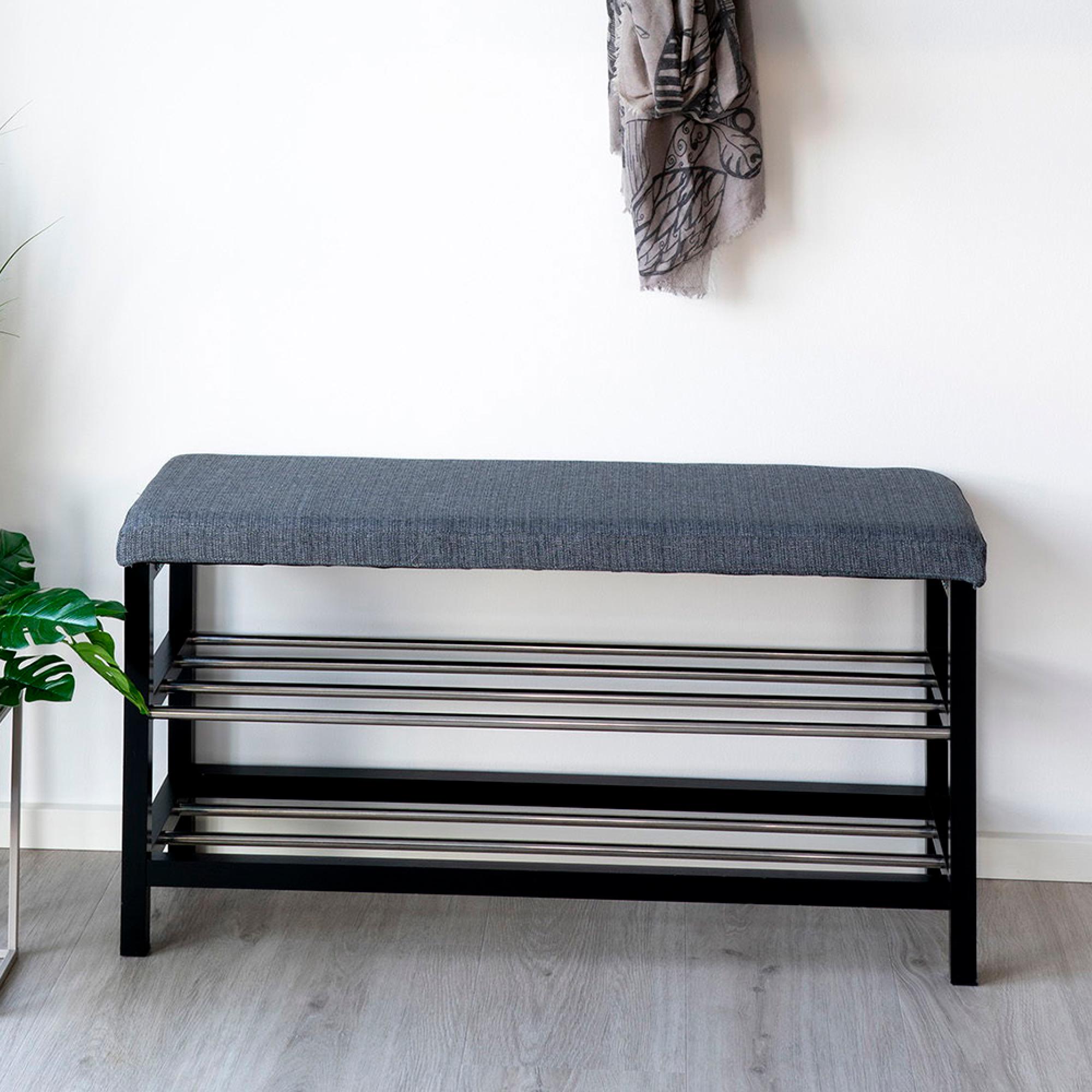 Padova Bench - Grey Fabric - with Shelves
