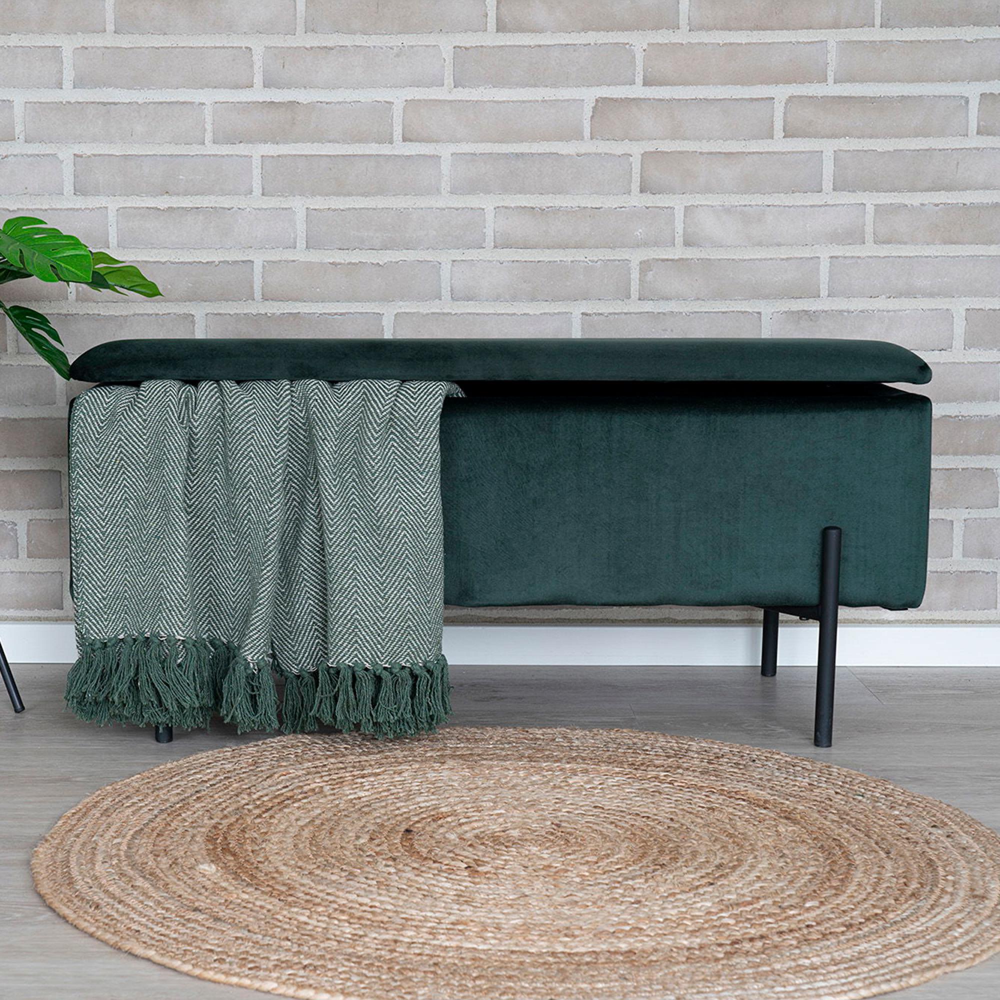 Watford Bench - Green Velvet Fabric - Storage