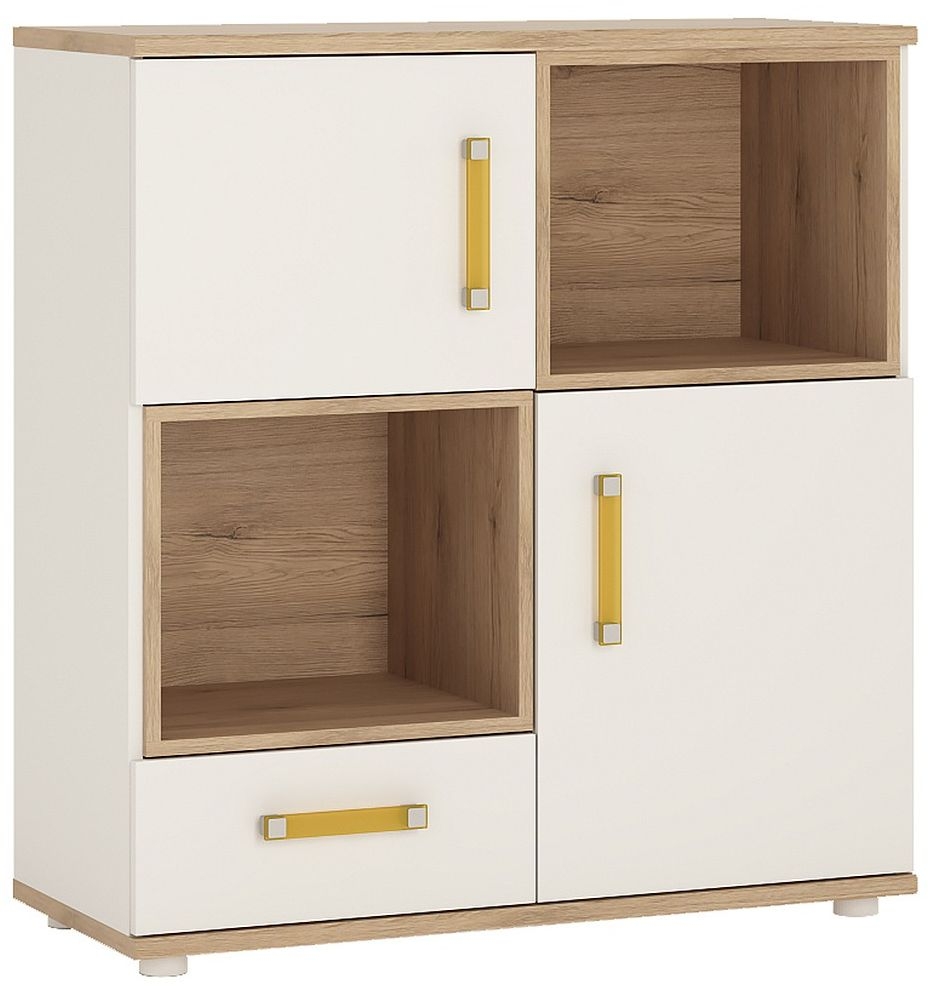 4Kids White and Oak Effect 2 Door Cupboard with Orange Handle