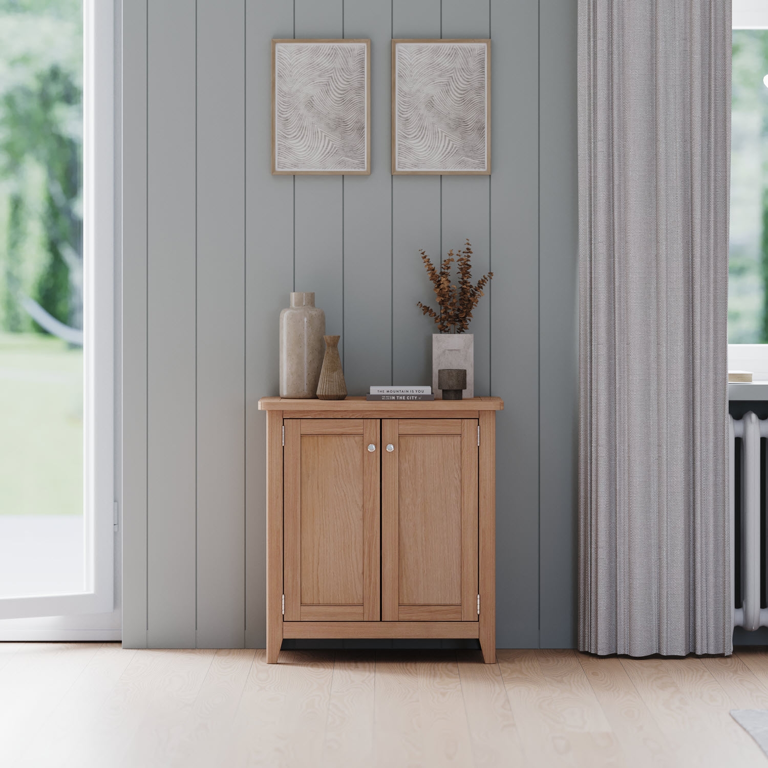 Arden Oak Compact 2 Door Storage Cabinet