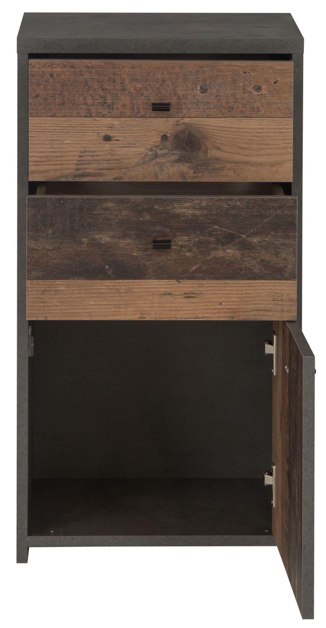 Best Grey Concrete Effect and Vintage Wood 2 Drawer 1 Door Cabinet