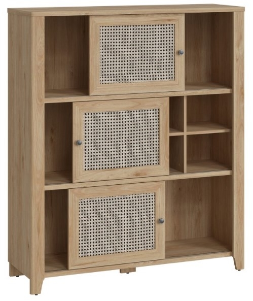 Cestino Oak and Rattan Effect Low Cabinet