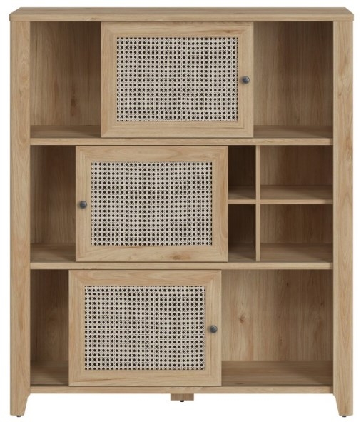 Cestino Oak and Rattan Effect Low Cabinet