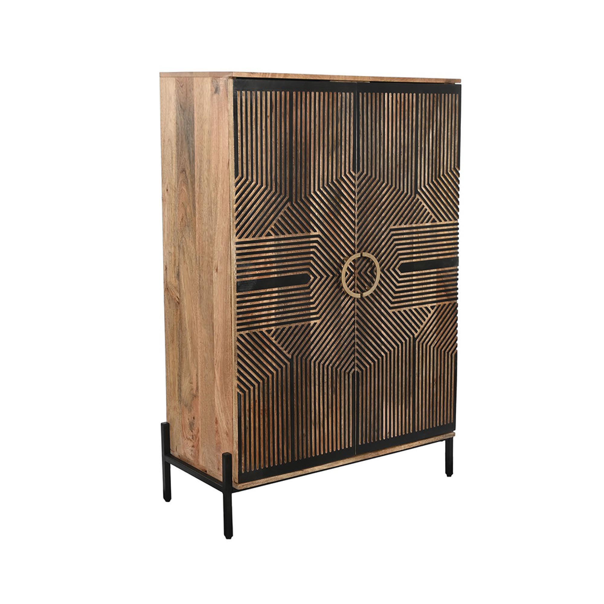 Clearance - Punch Black Mango Wood Geomatric 2 Door Hall Cabinet - FSS16438