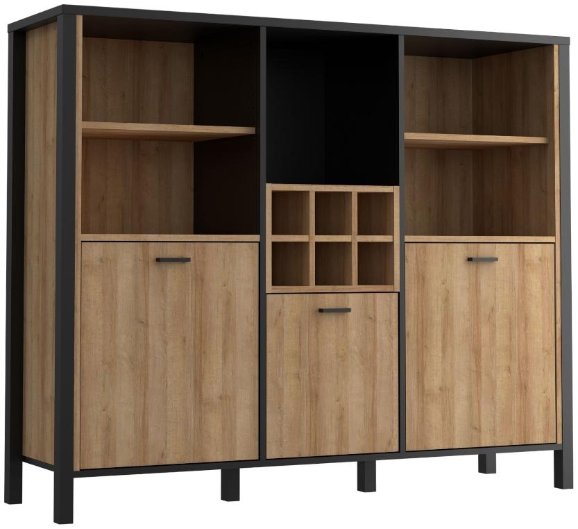 High Rock Oak Effect 3 Door Storage Cabinet
