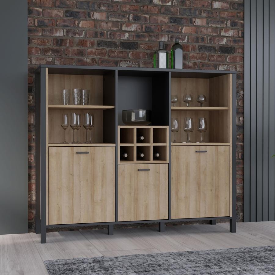 High Rock Oak Effect 3 Door Storage Cabinet
