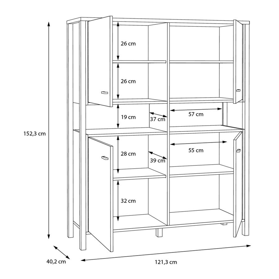 High Rock Oak Effect 4 Door Storage Cabinet