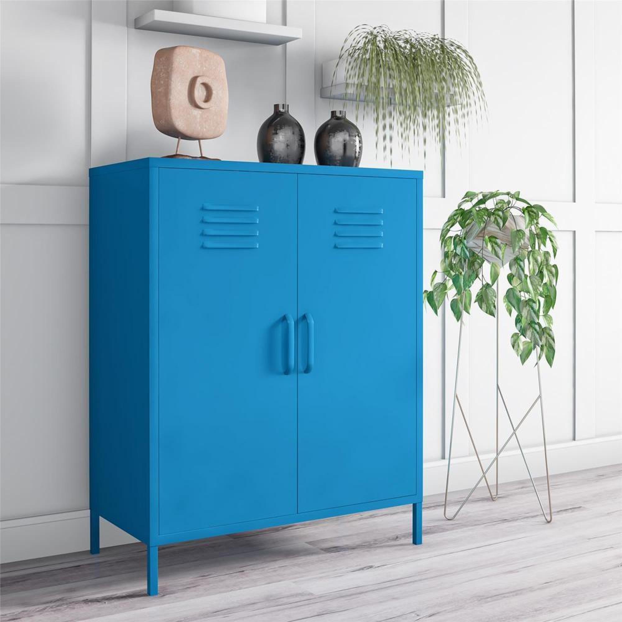 Novogratz Cache Locker Storage Cabinet - Blue - 2 Doors - 3384810COMNUK