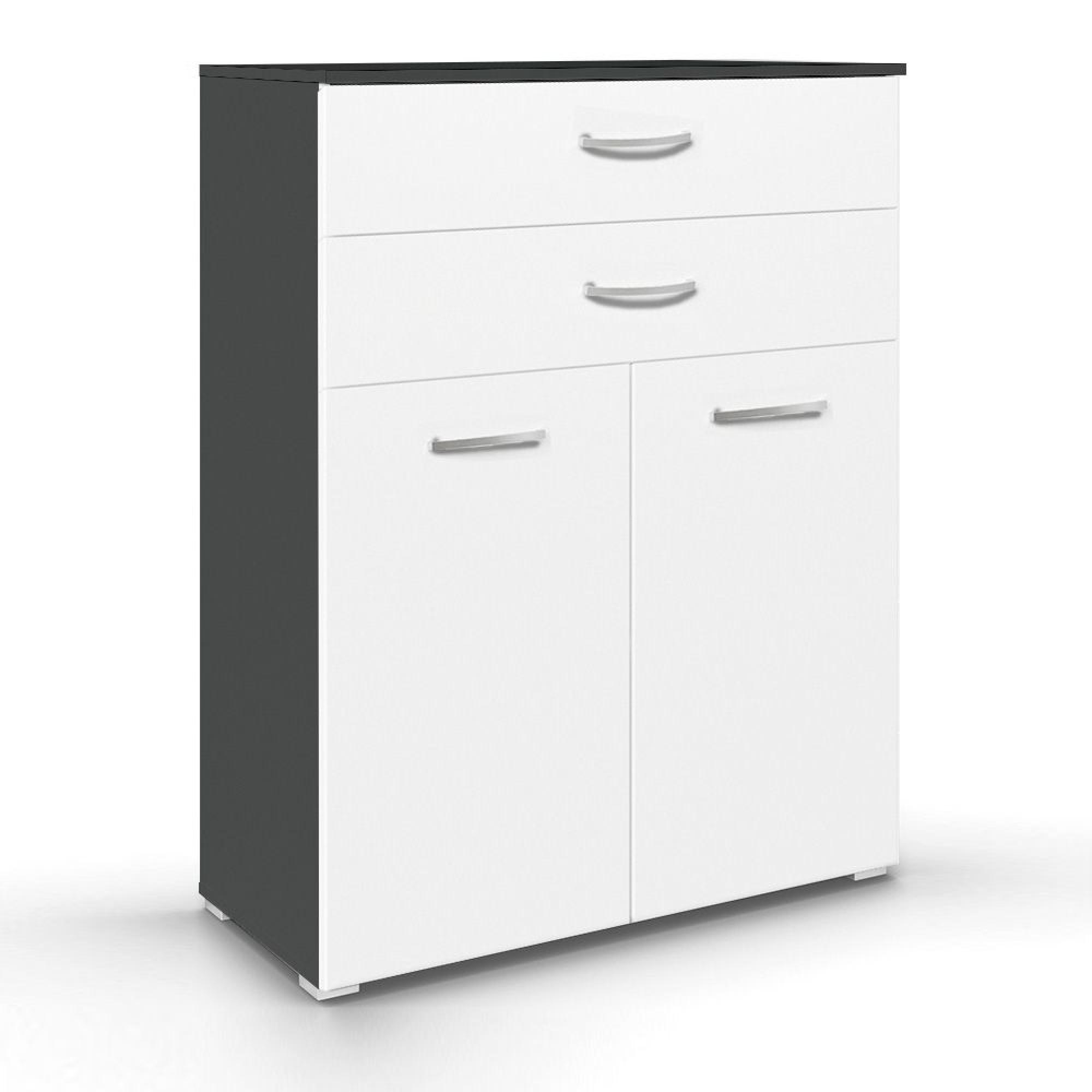 Rauch Aditio 2 Door Cupboard with 2 Top Drawer - Metallic Dark Grey and Alpine White