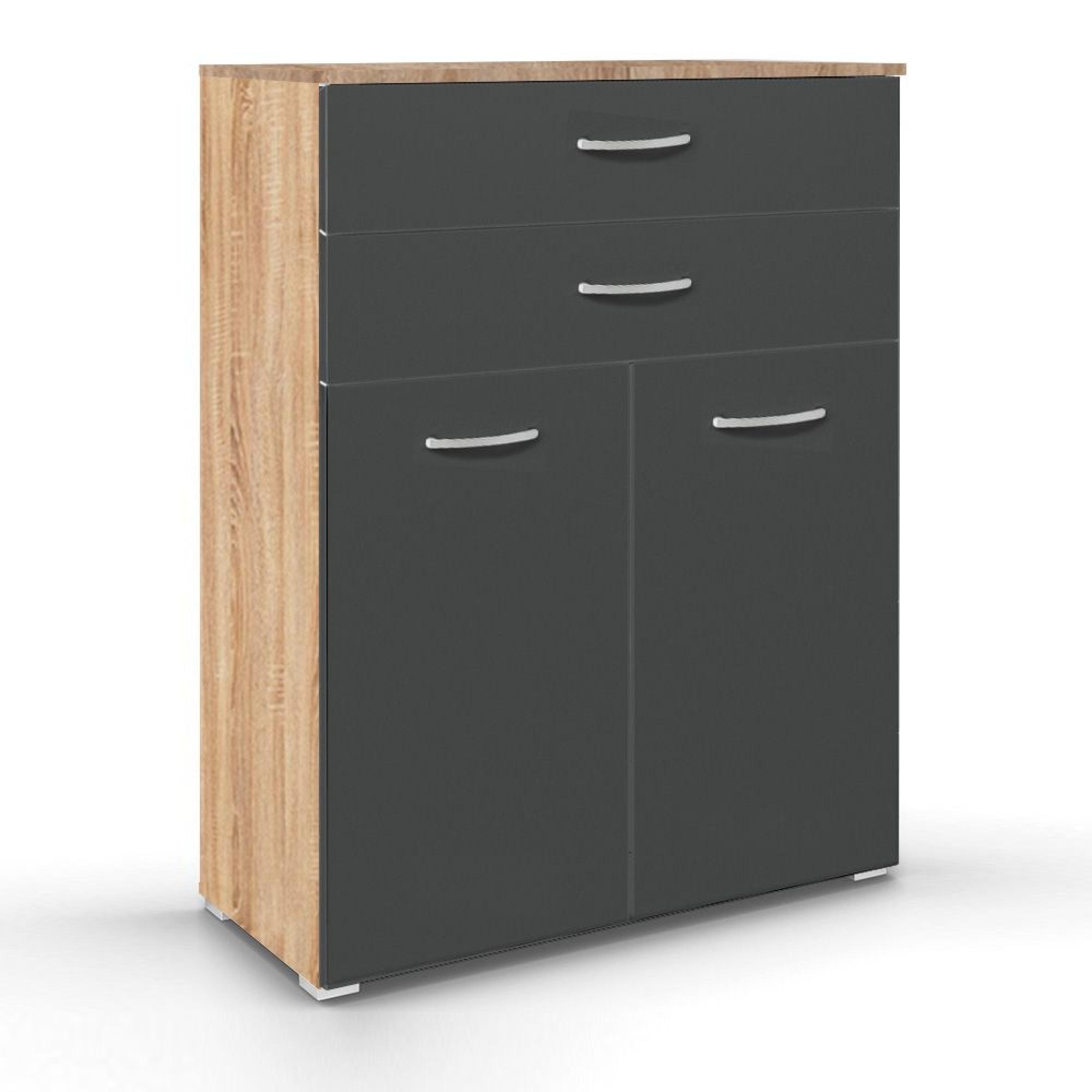 Rauch Aditio 2 Door Cupboard with 2 Top Drawer - Sonoma Oak and Metallic Dark Grey
