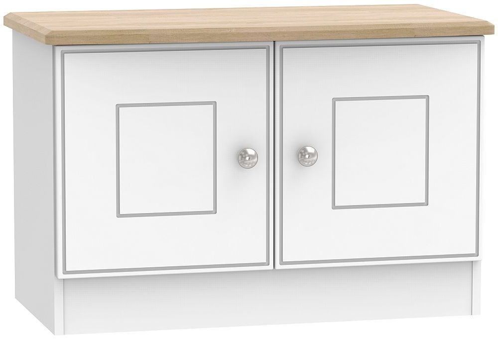 Victoria Low Cabinet - 2 Door - White and Riviera Oak
