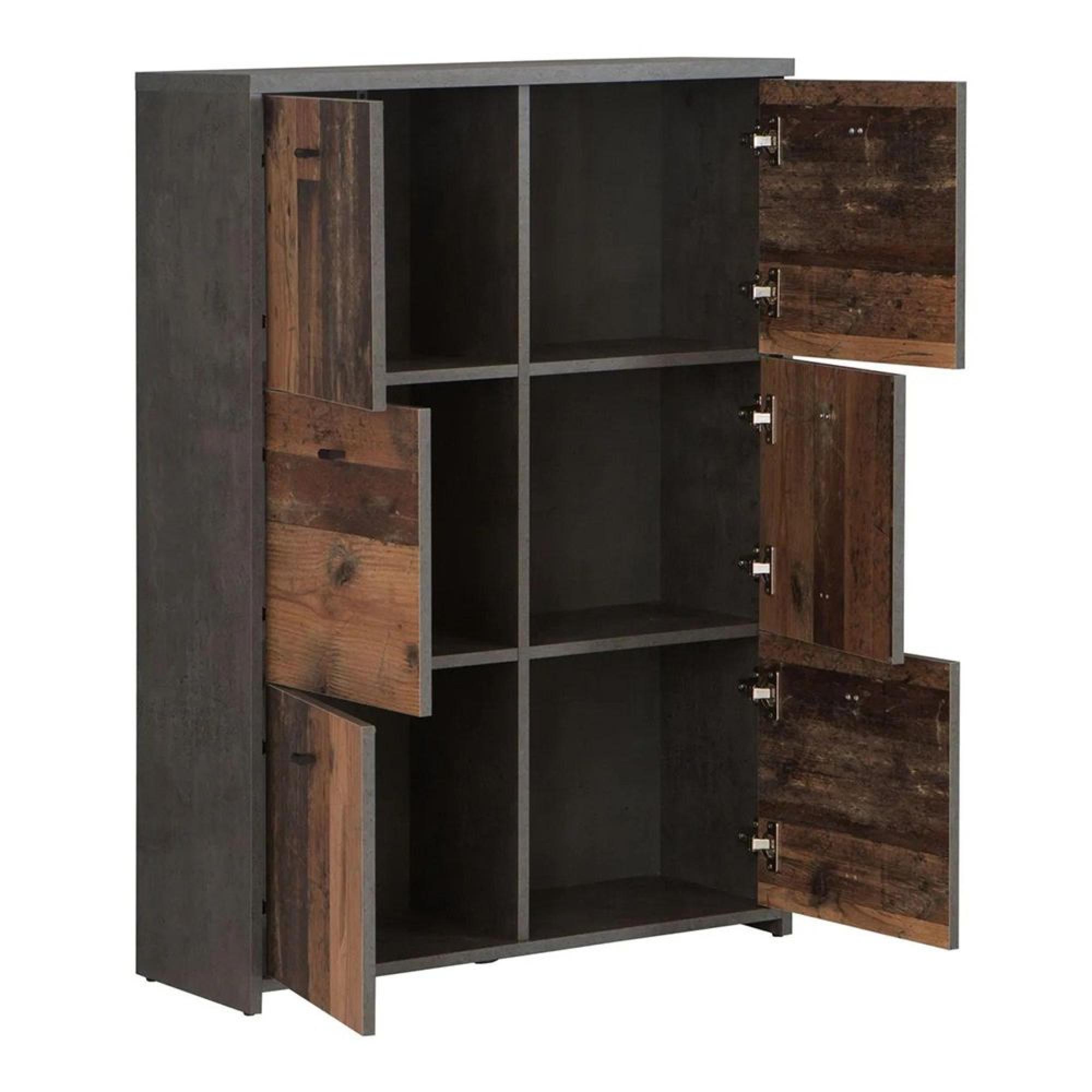 Best Hall Cabinet - 6 Door - Grey Concrete and Vintage Wood