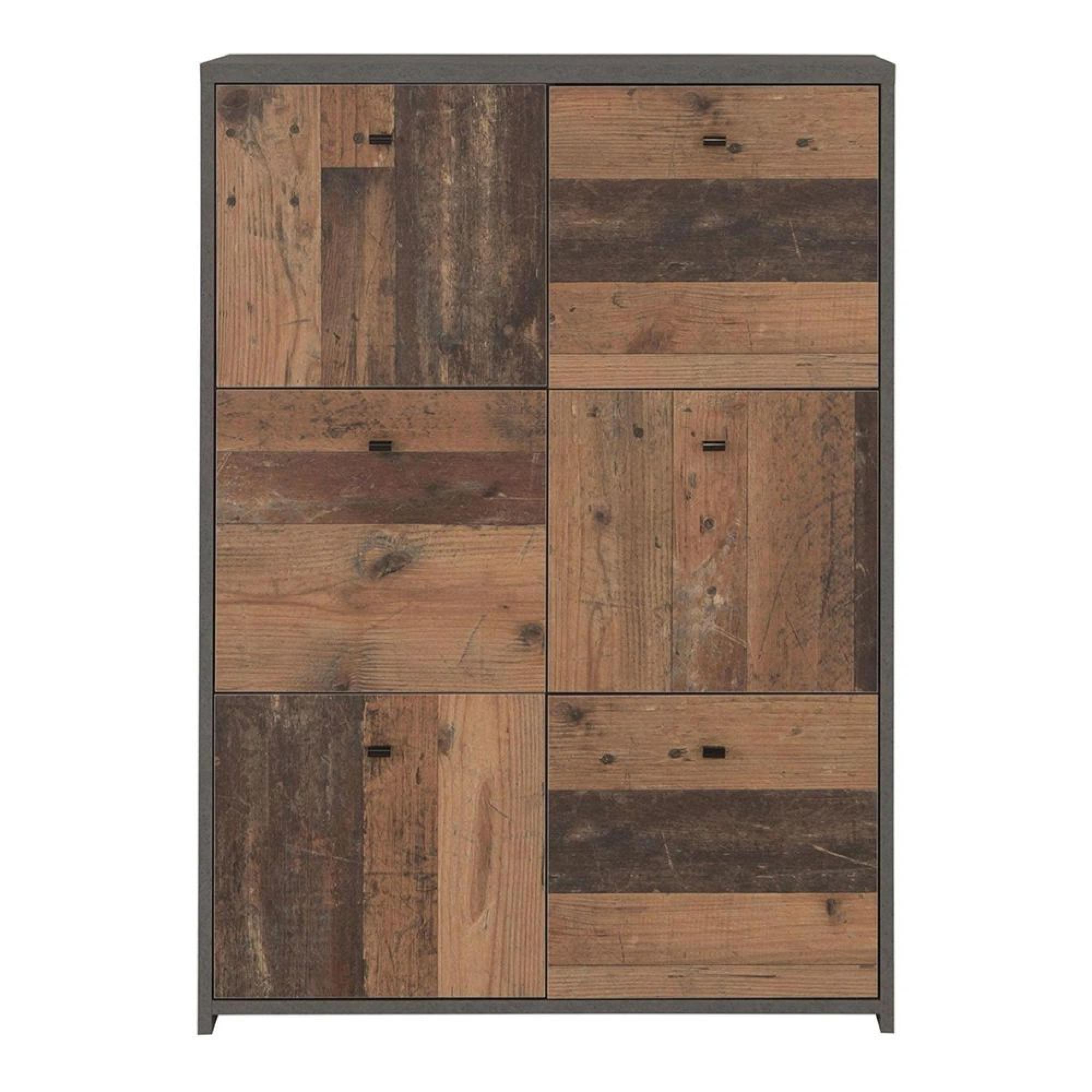 Best Hall Cabinet - 6 Door - Grey Concrete and Vintage Wood