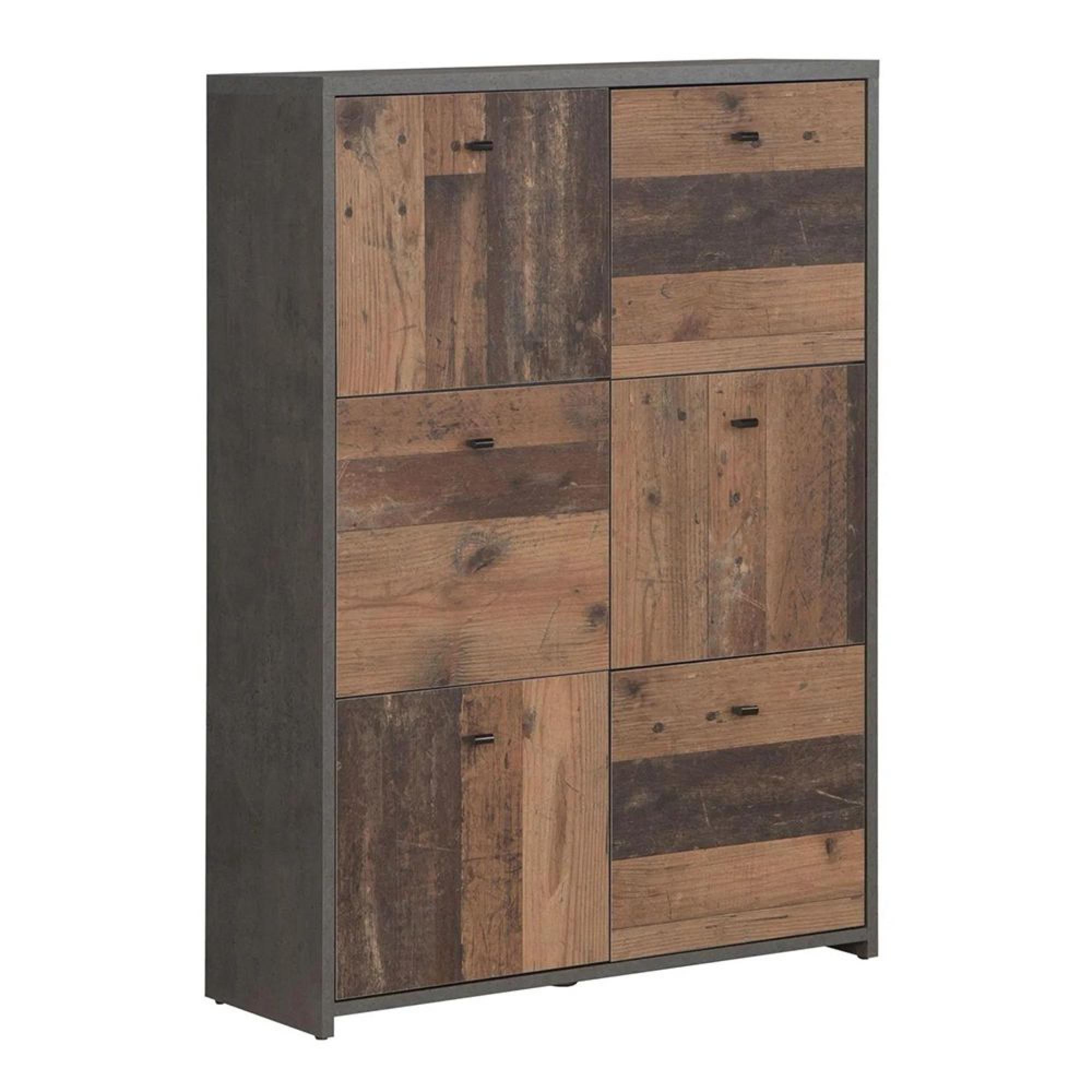 Best Hall Cabinet - 6 Door - Grey Concrete and Vintage Wood
