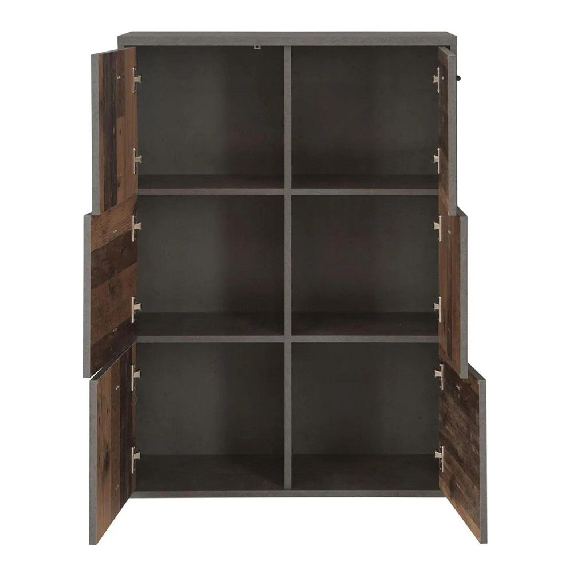Best Hall Cabinet - 6 Door - Grey Concrete and Vintage Wood